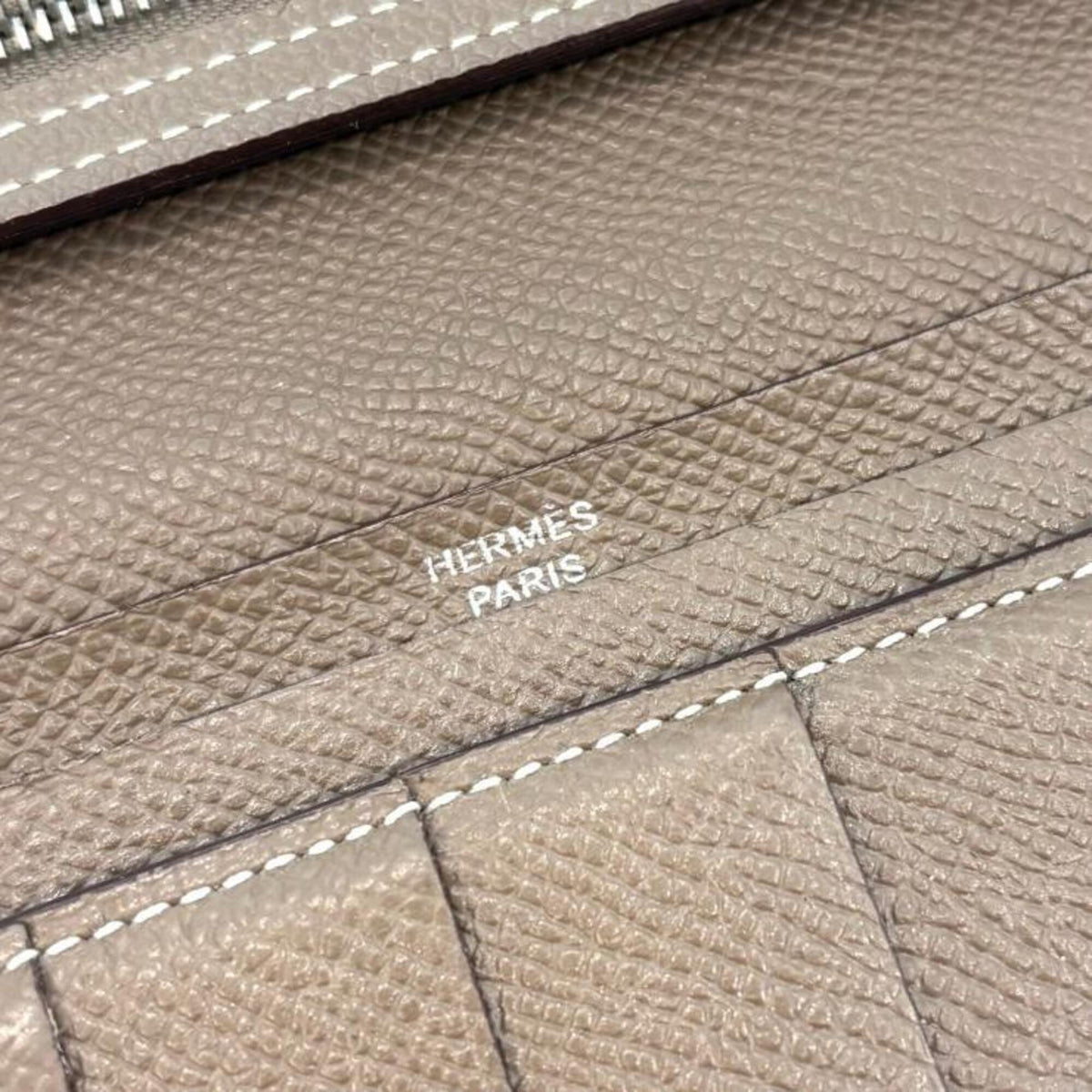 Hermes Beige Etoupe Gray Epsom Leather Long Wallet (Bi-Fold) (Pre-Owned)