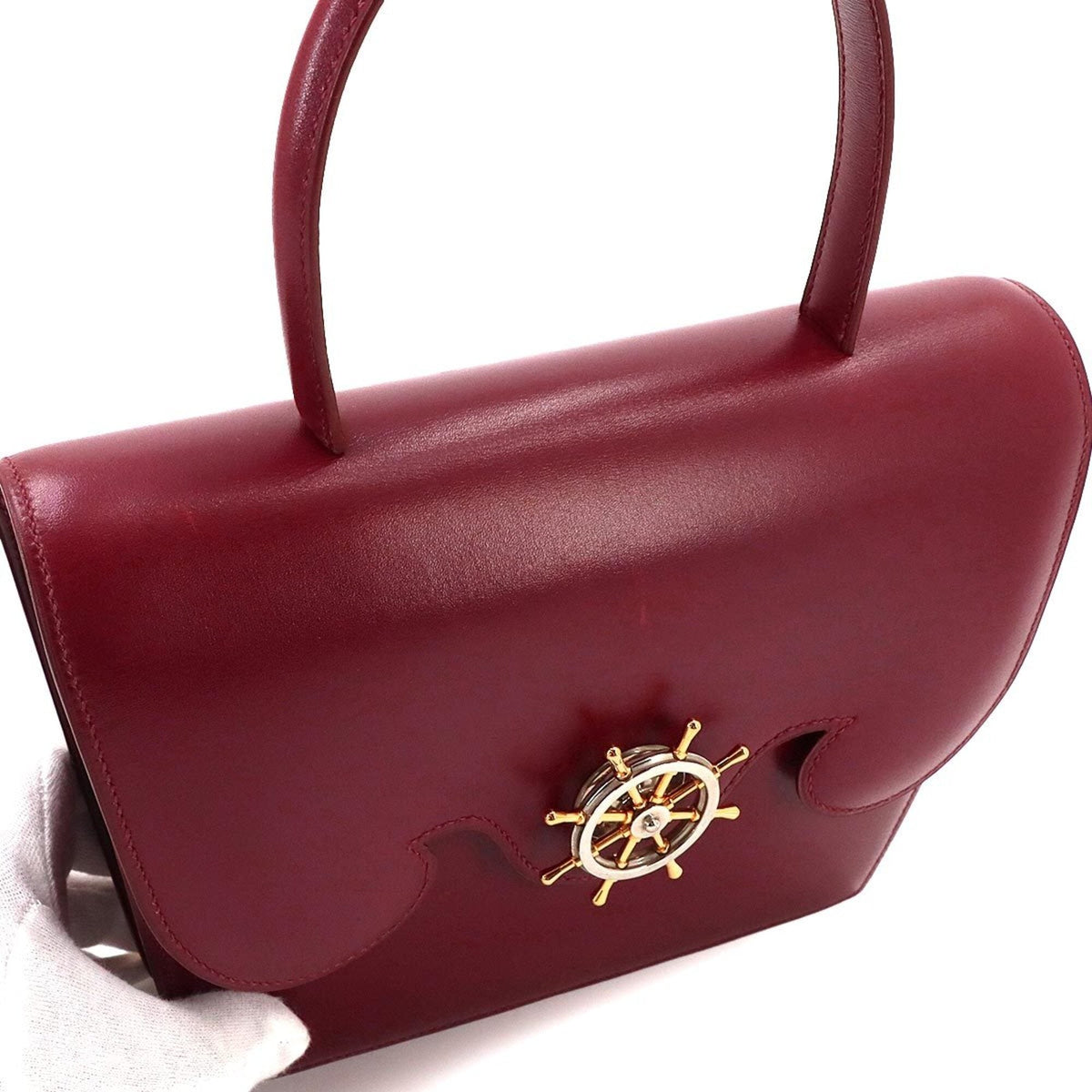 Hermes Rouge H Box Calf Leather Handbag (Pre-Owned)