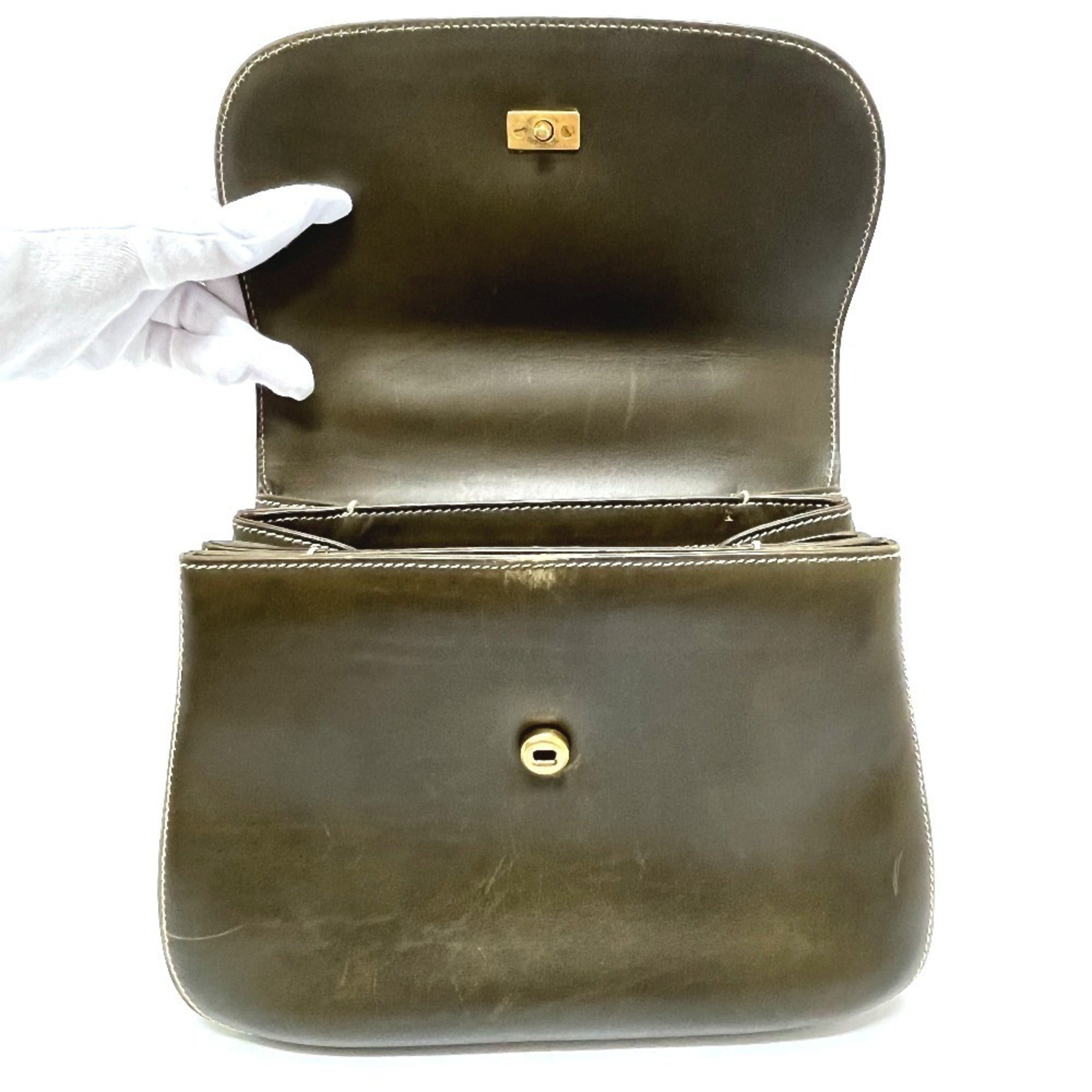 Gucci Khaki Leather Handbag Tote Bag (Pre-Owned)