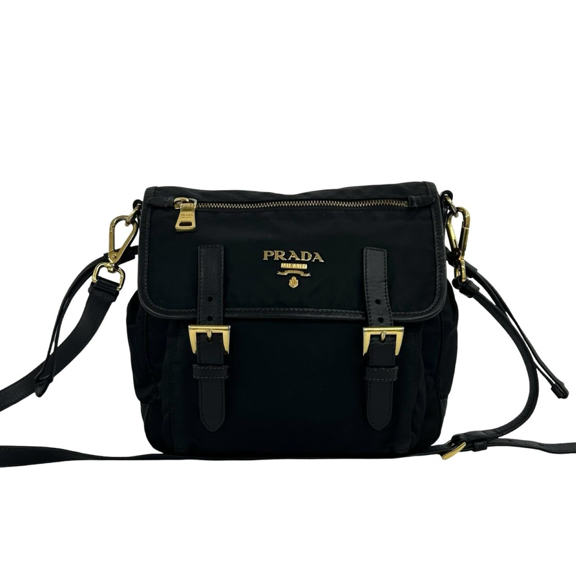 Prada Black Nylon Leather Pochette Shoulder Bag (Pre-Owned)