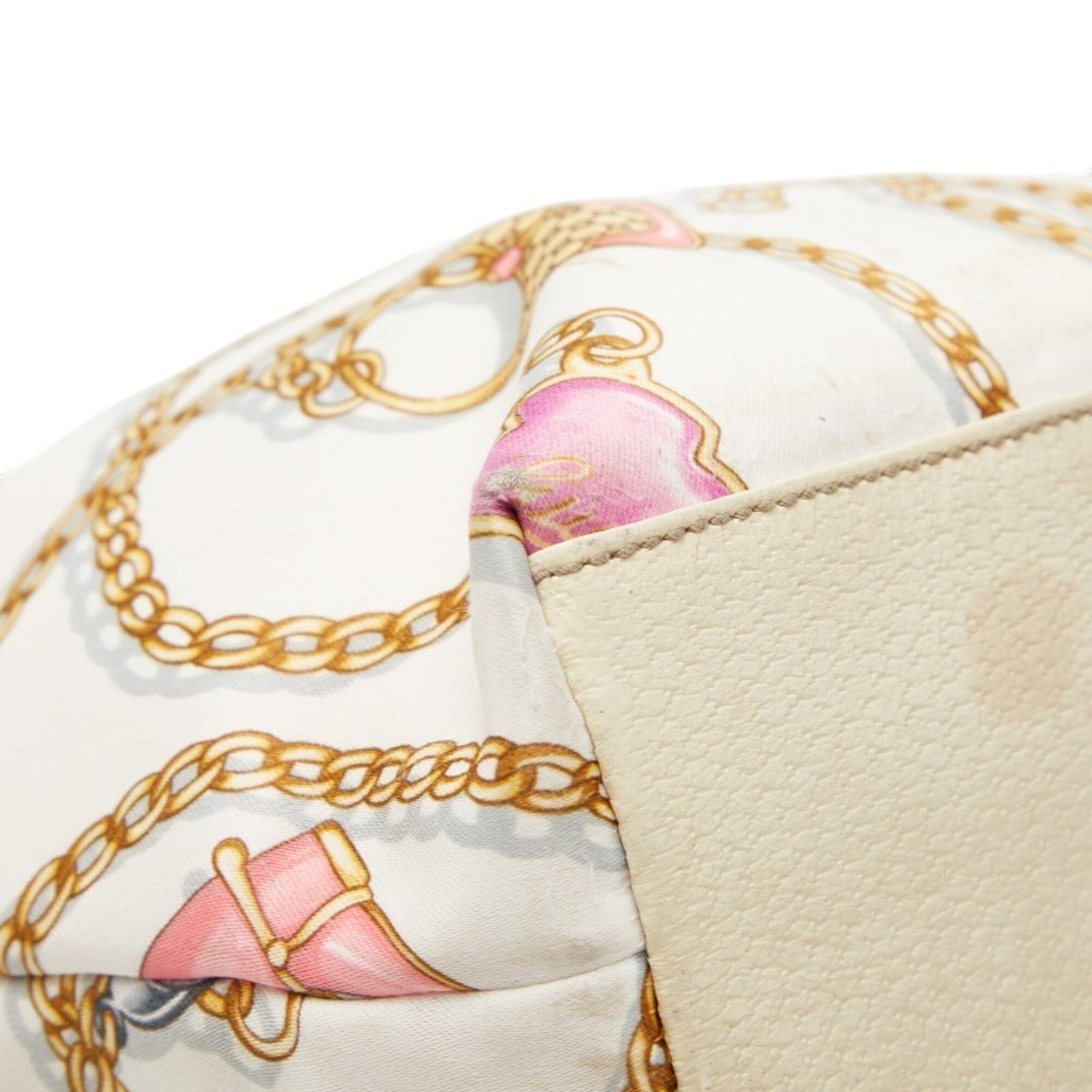 Gucci Multi-Color White Nylon Leather Handbag Tote Bag (Pre-Owned)