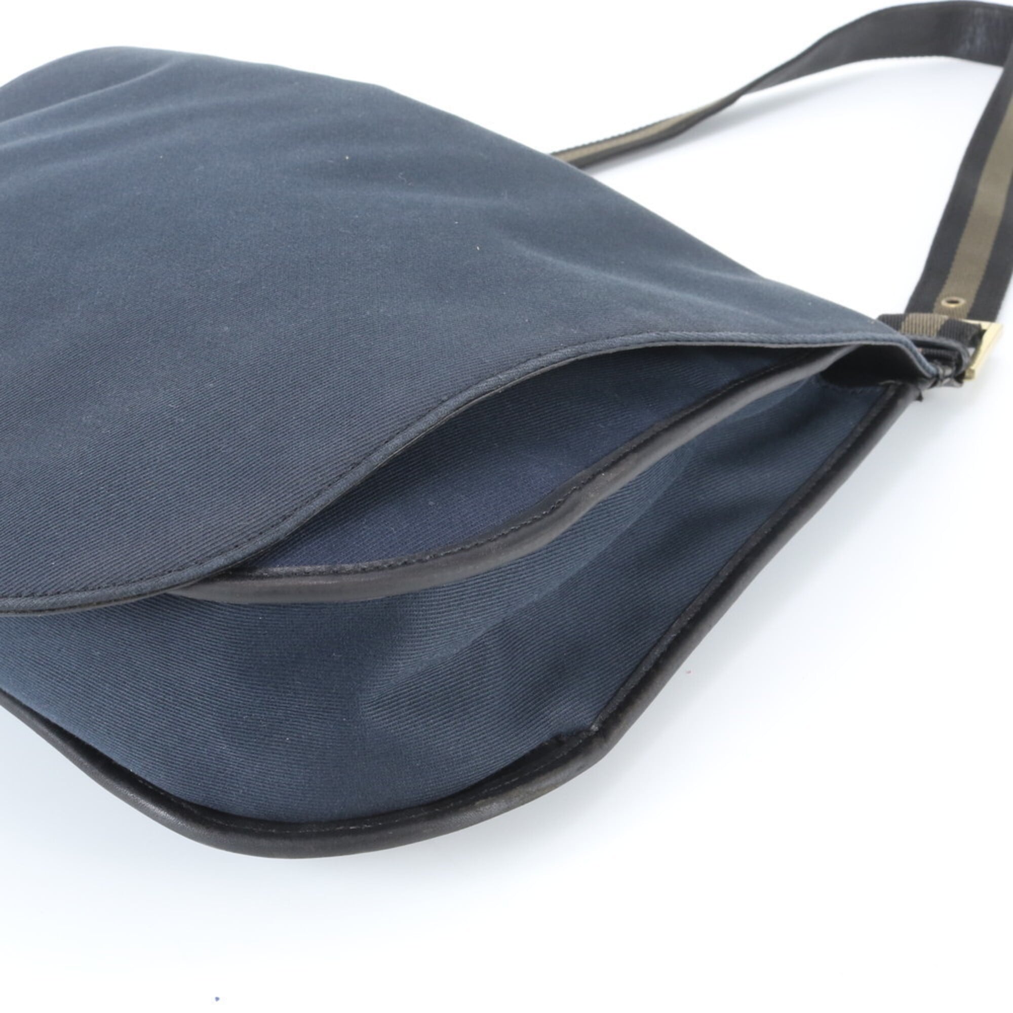 Gucci Black Navy Leather Canvas Shoulder Bag (Pre-Owned)