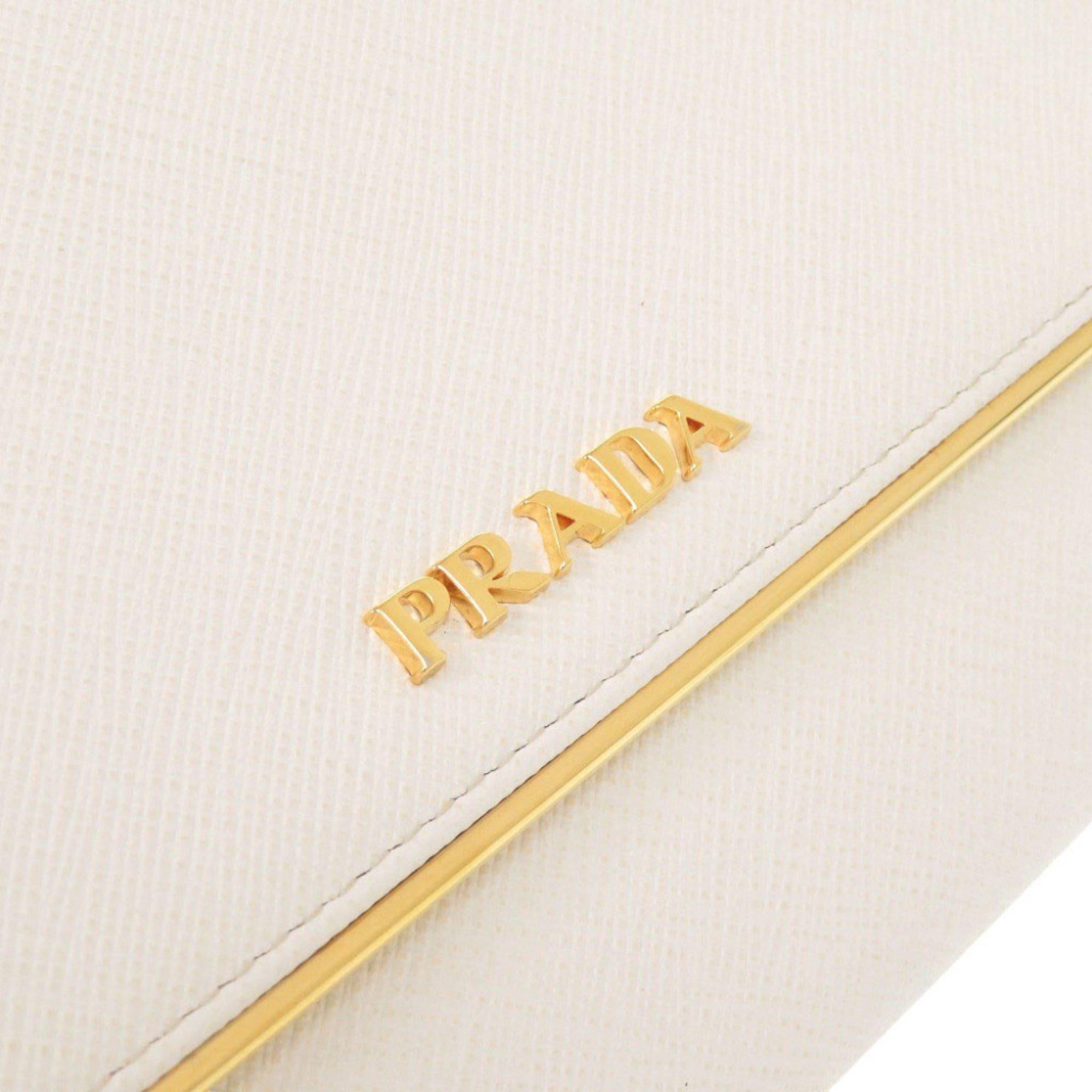 Prada White Leather Long Wallet (Bi-Fold) (Pre-Owned)