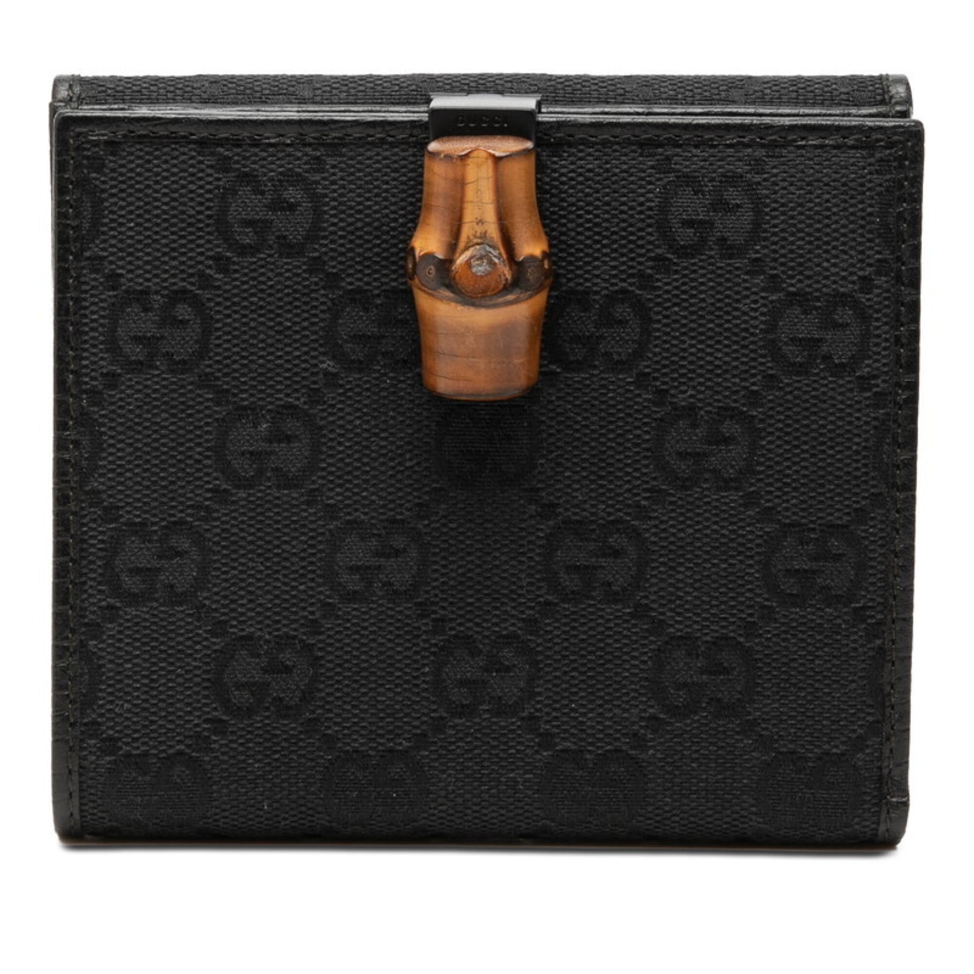 Gucci Bamboo Black Gg Canvas Leather Wallet (Bi-Fold) (Pre-Owned)