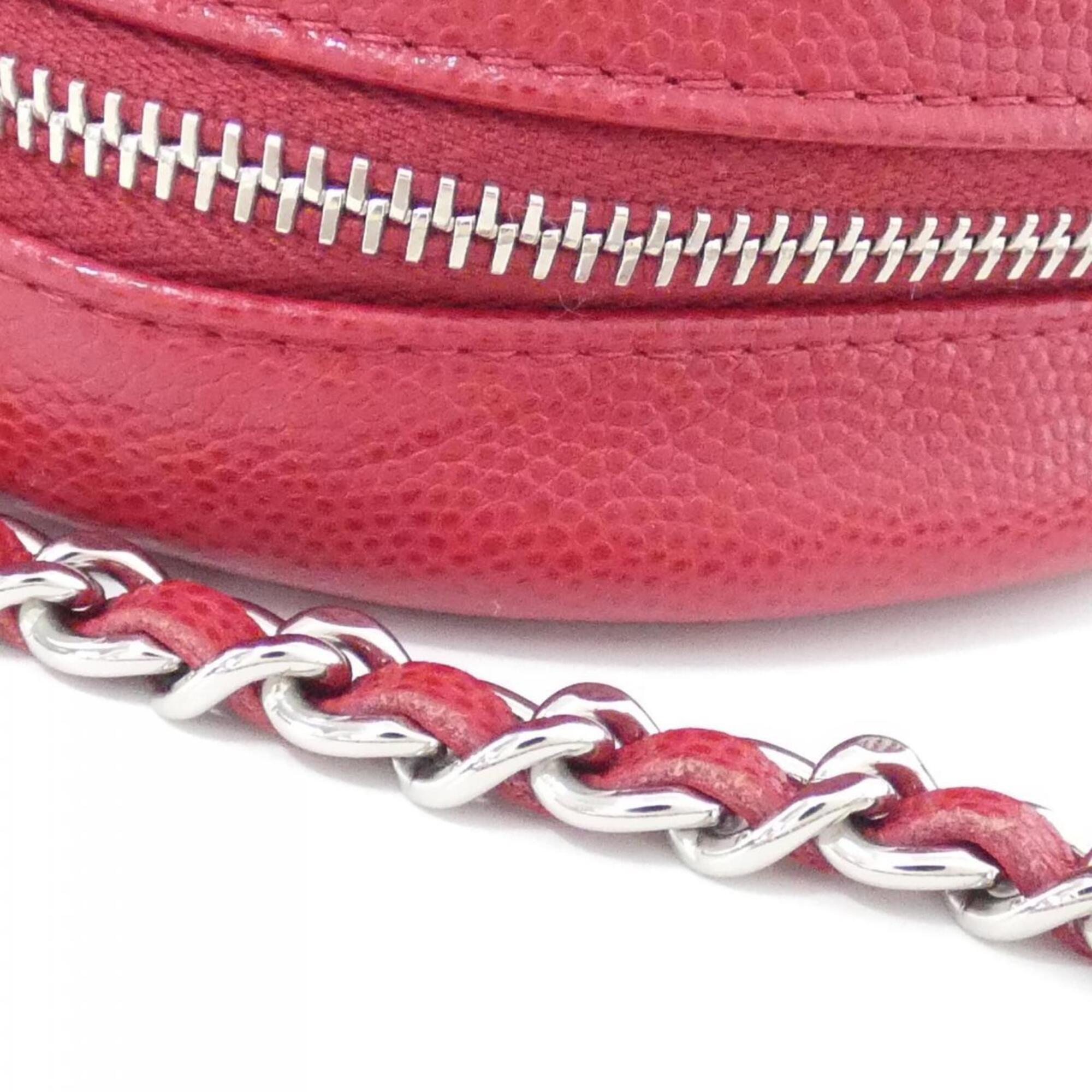 Chanel Red Color Grained Calfskin Shoulder Bag (Pre-Owned)