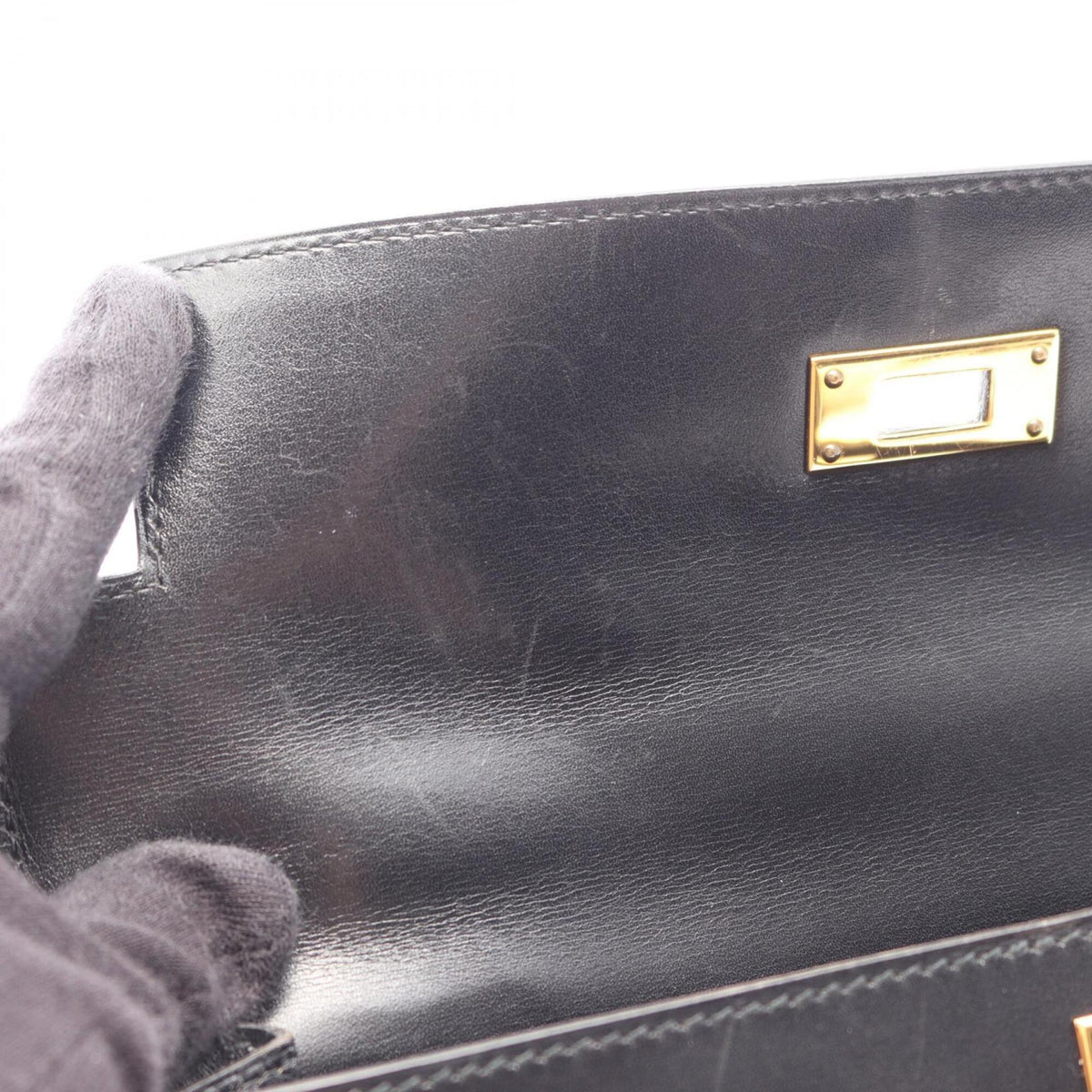 Hermes Black Box Calf Leather Leather Handbag (Pre-Owned)
