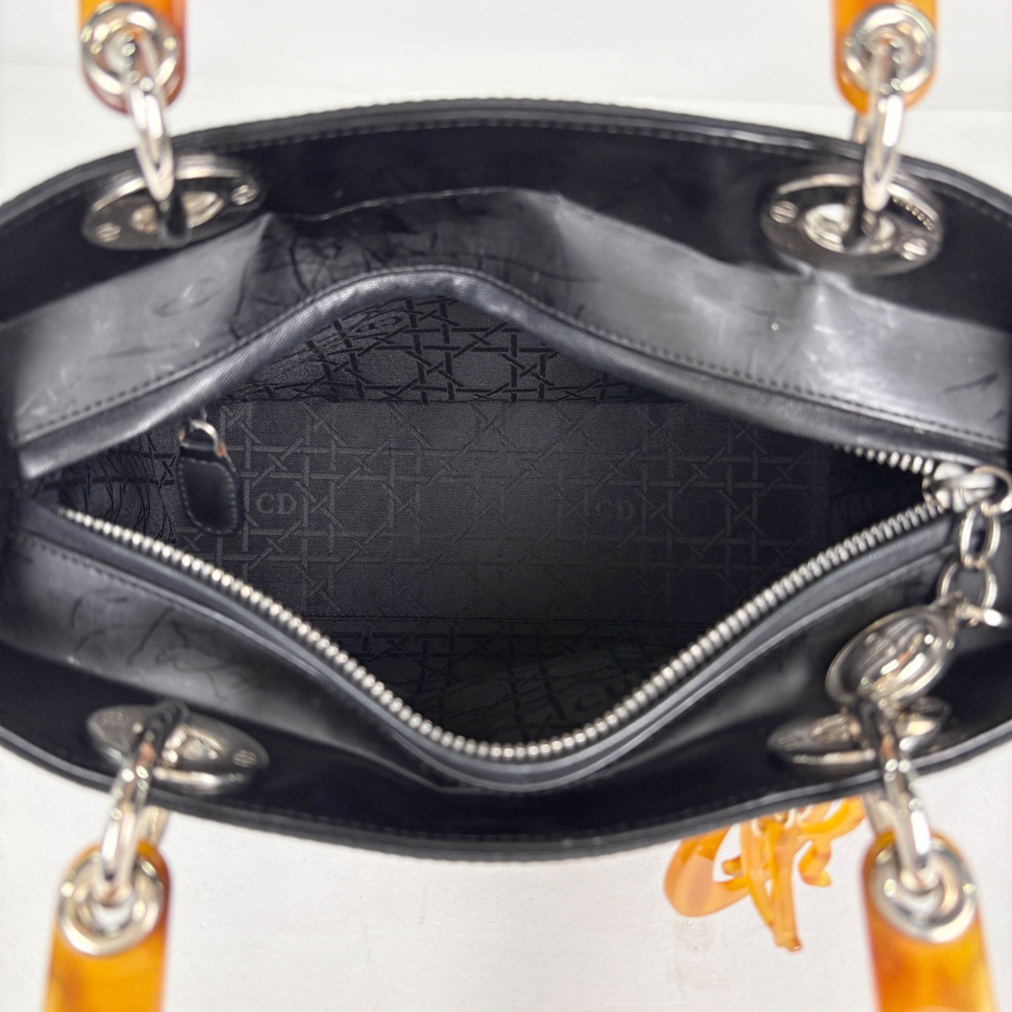 Christian Dior Lady Dior Black Canvas Leather Handbag (Pre-Owned)