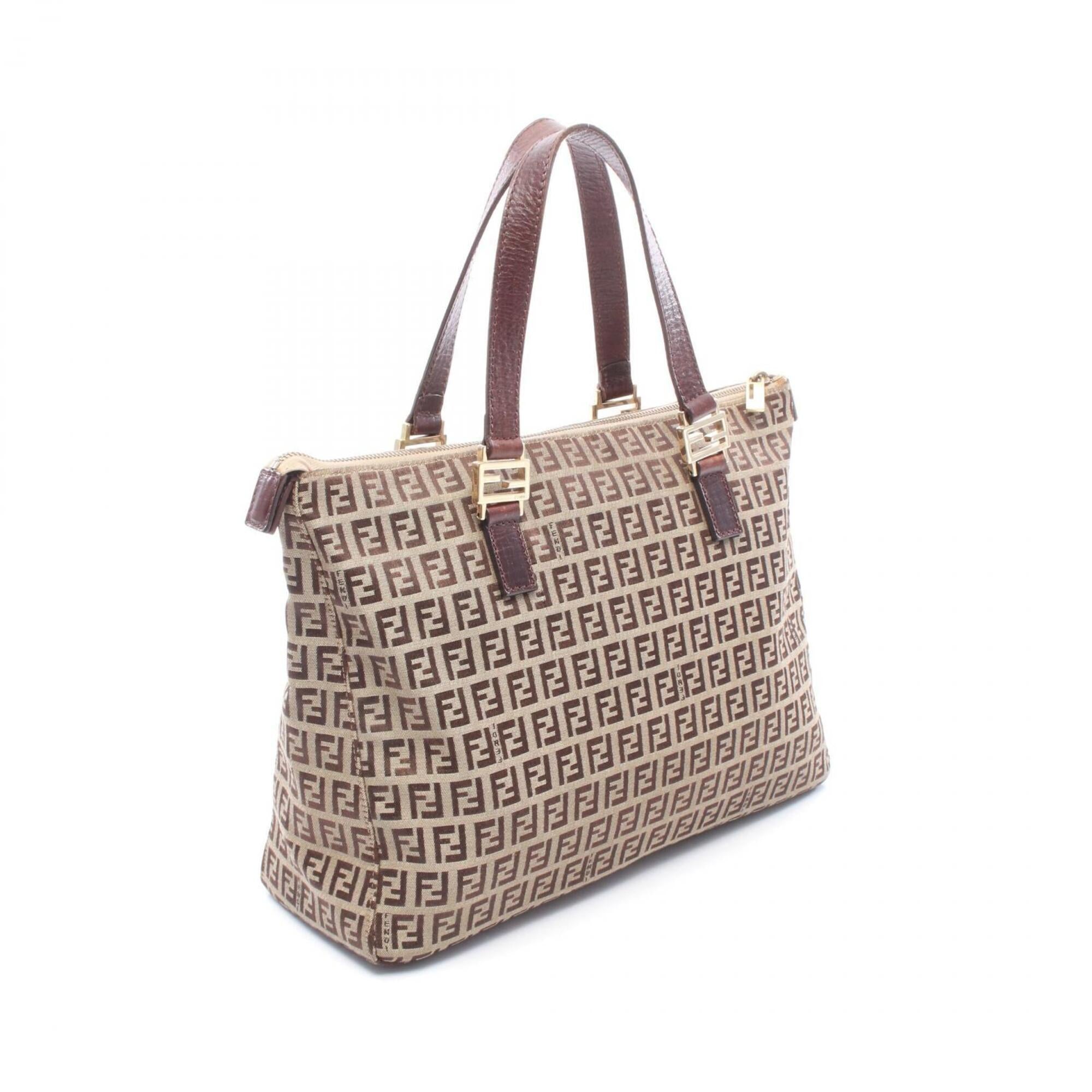 Fendi Beige Brown Canvas Leather Handbag Tote Bag (Pre-Owned)