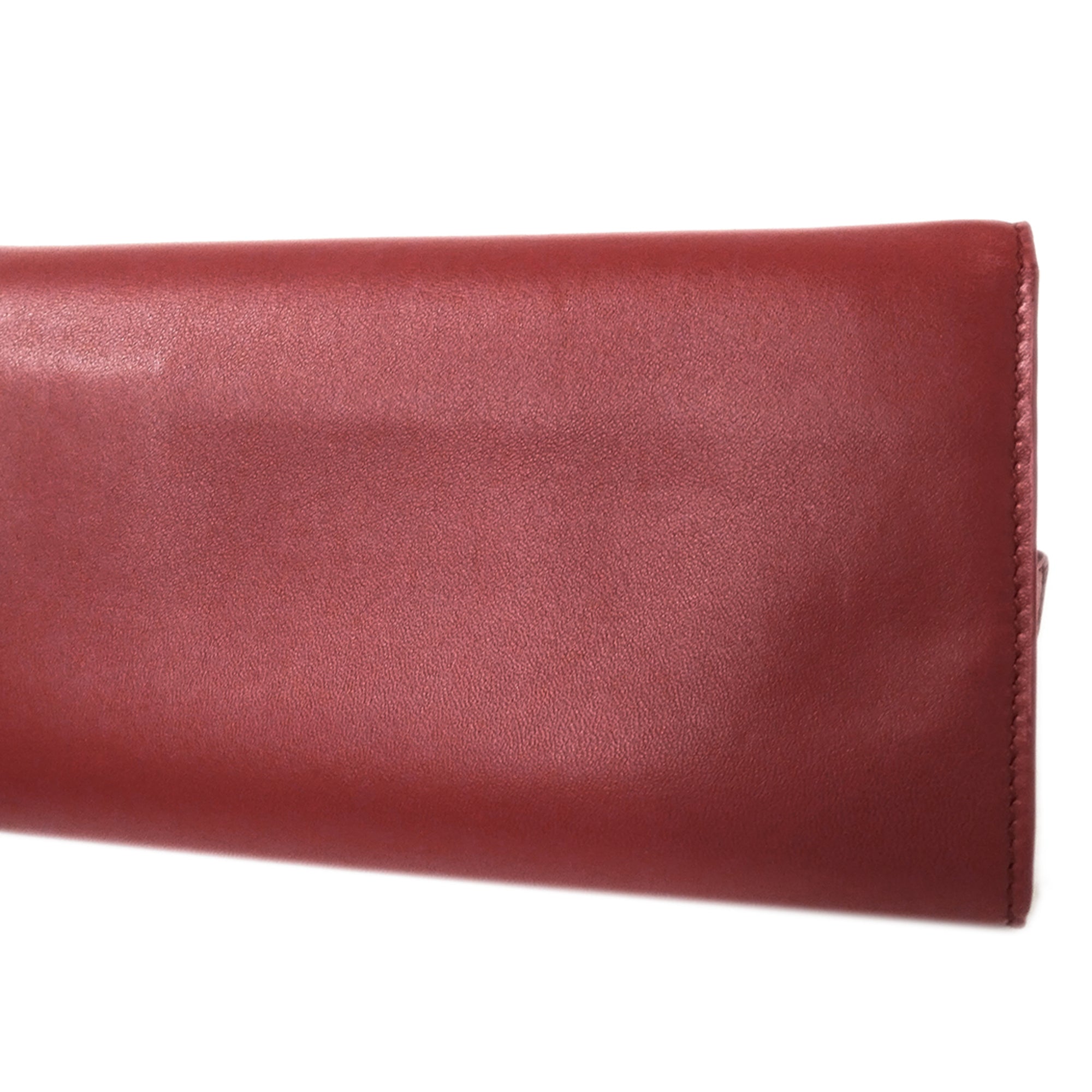Bottega Veneta Pink Red Color Leather Long Wallet (Bi-Fold) (Pre-Owned)