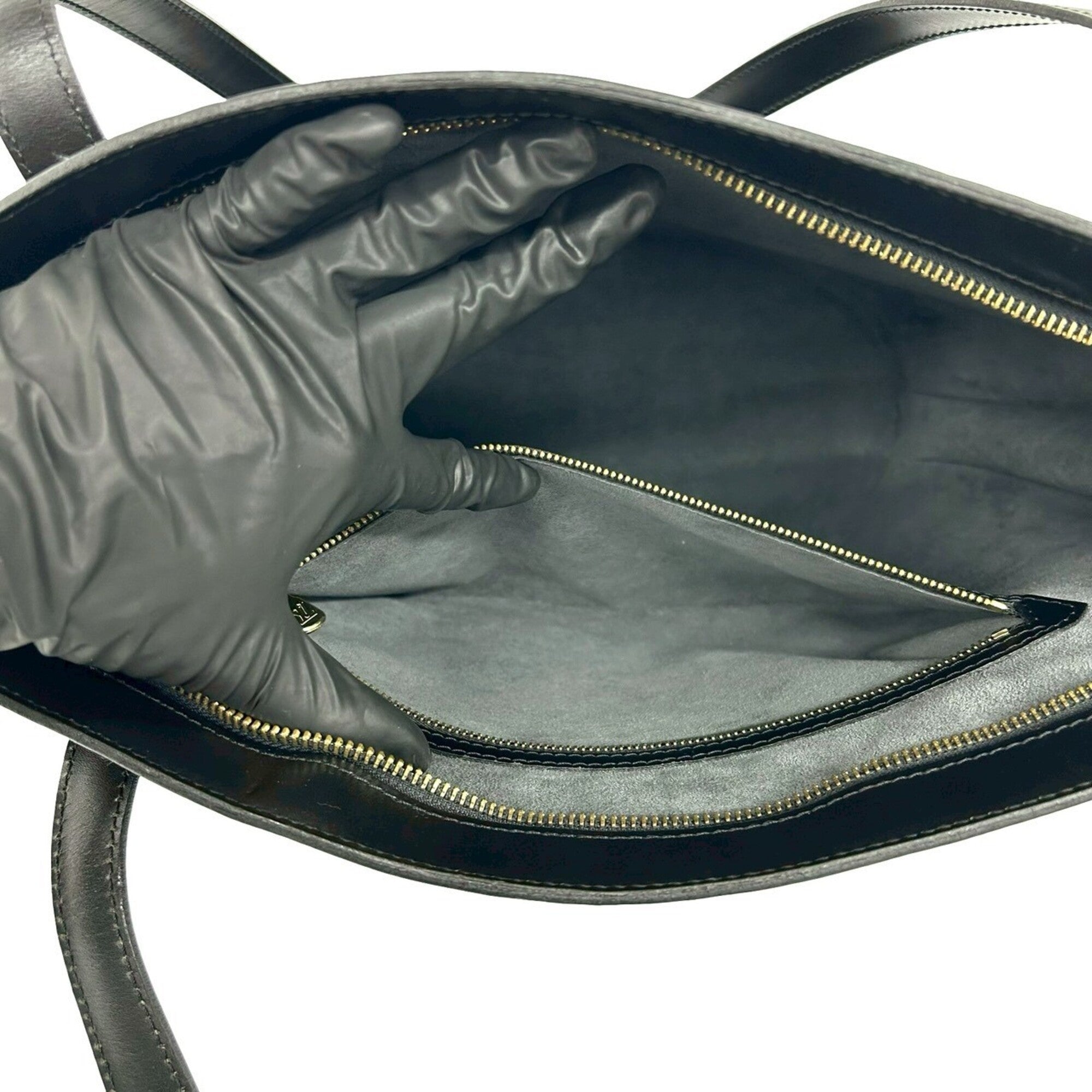 Louis Vuitton Black Leather Shoulder Bag Tote Bag (Pre-Owned)