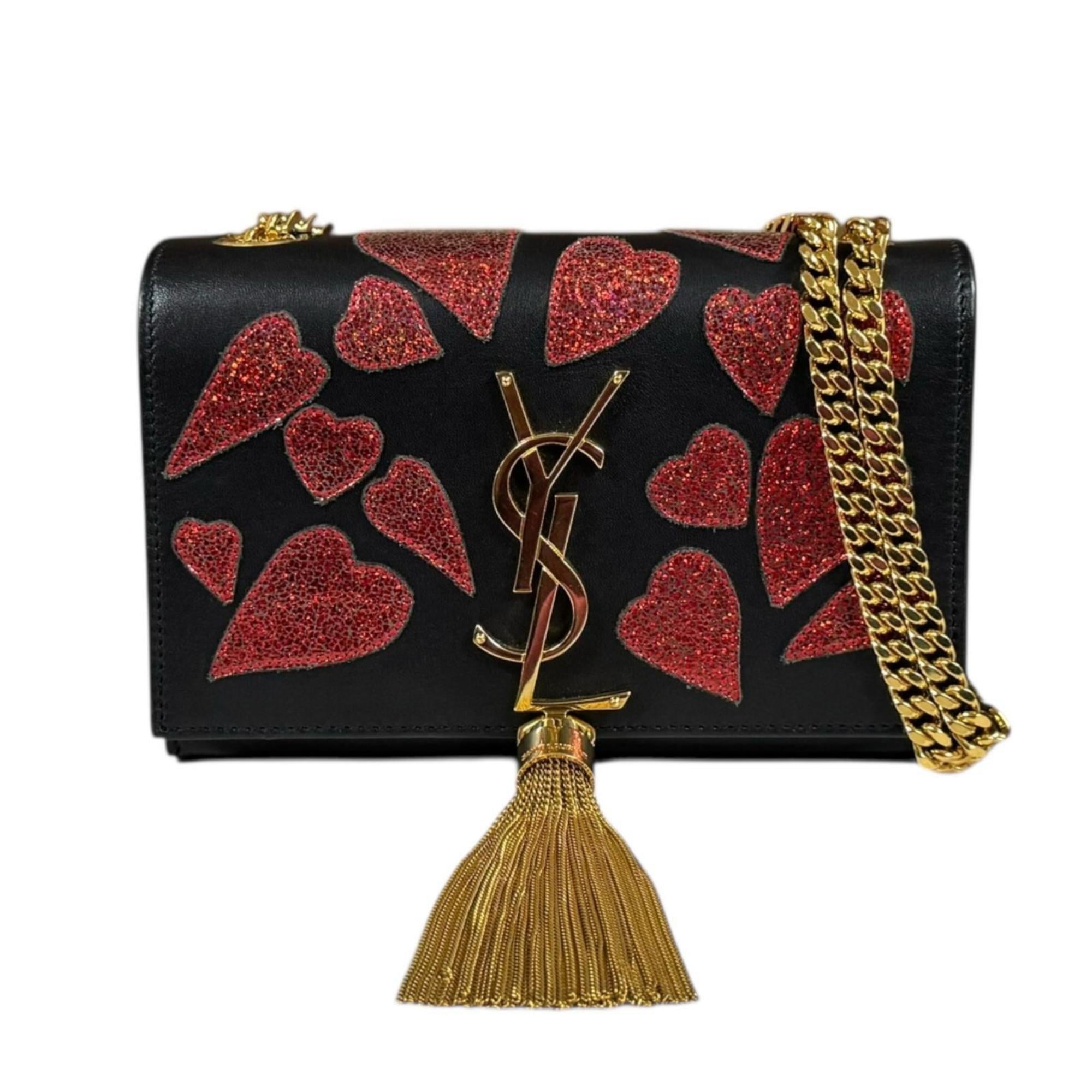 Saint Laurent Black Red Color Leather Shoulder Bag (Pre-Owned)