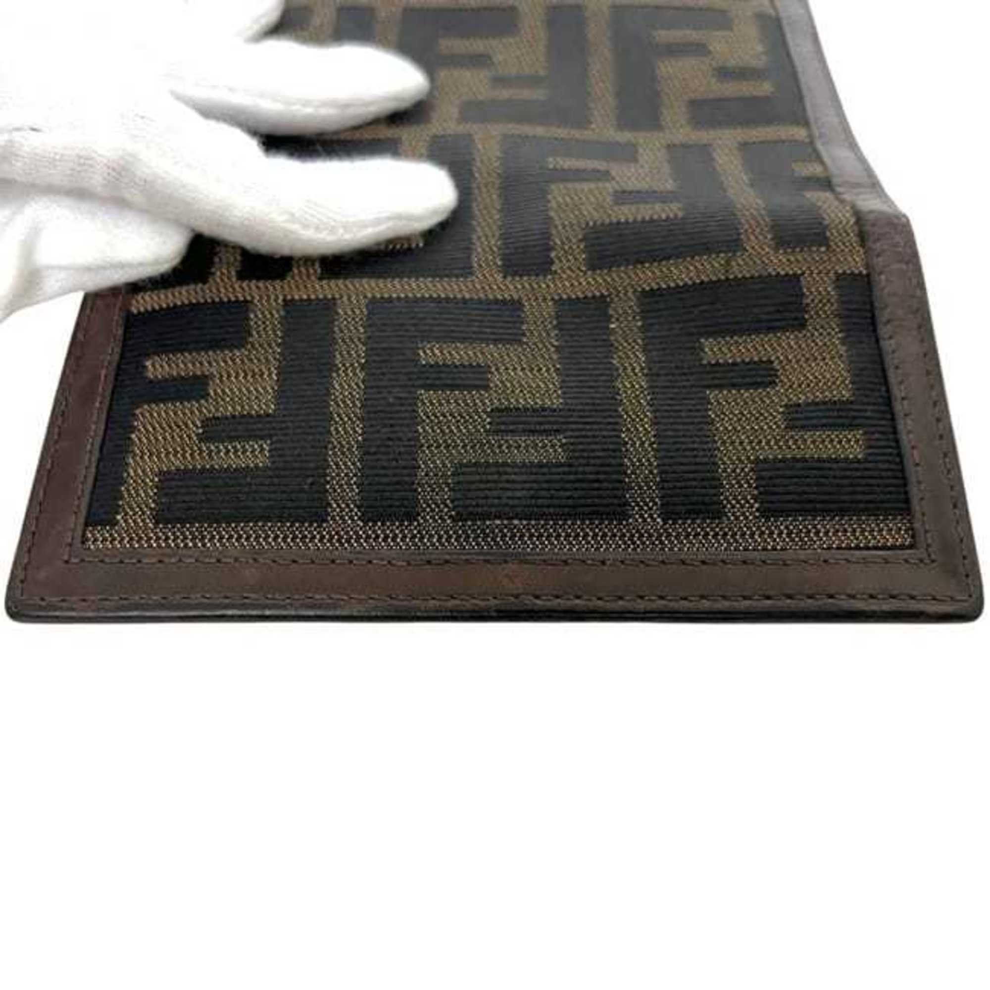 Fendi Brown Khaki Canvas Leather Wallet (Tri-Fold) (Pre-Owned)