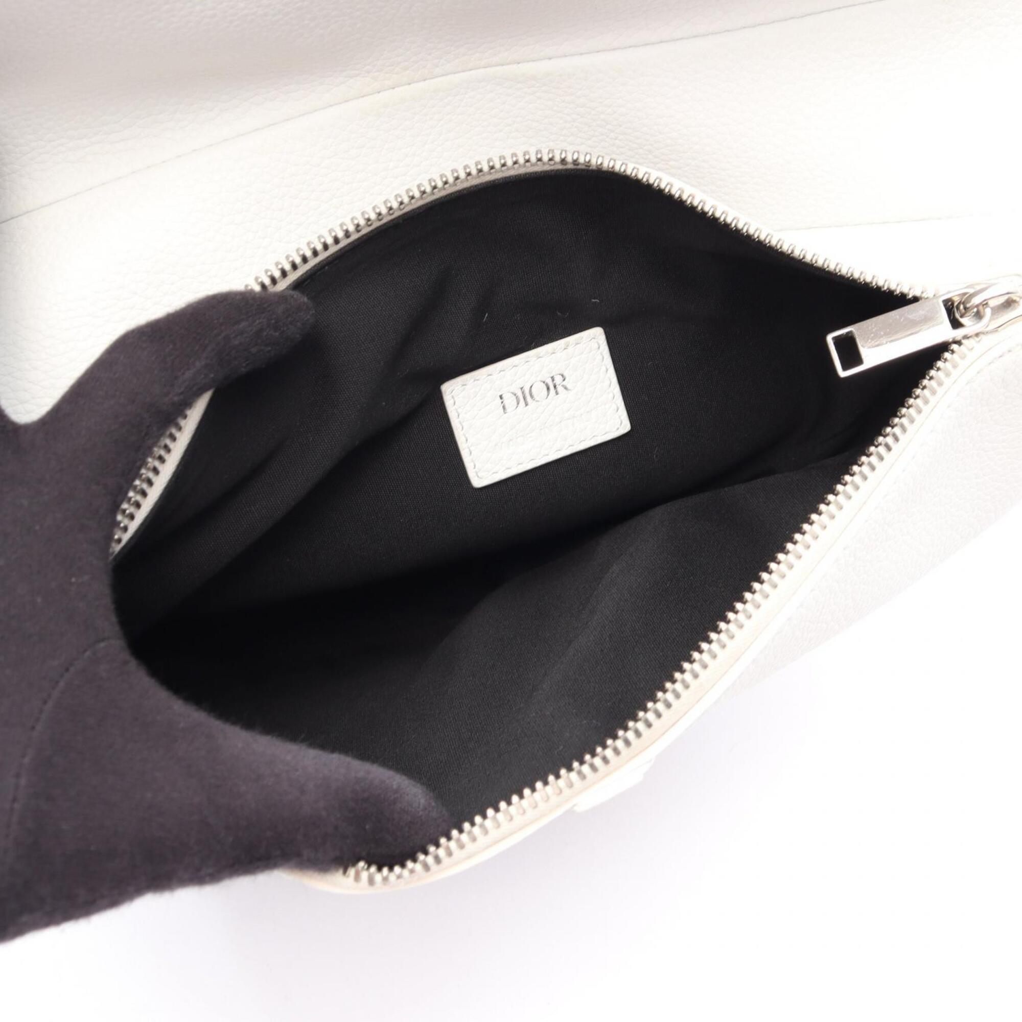 Christian Dior White Leather Fanny Pack Handbag Saddle Bag (Pre-Owned)