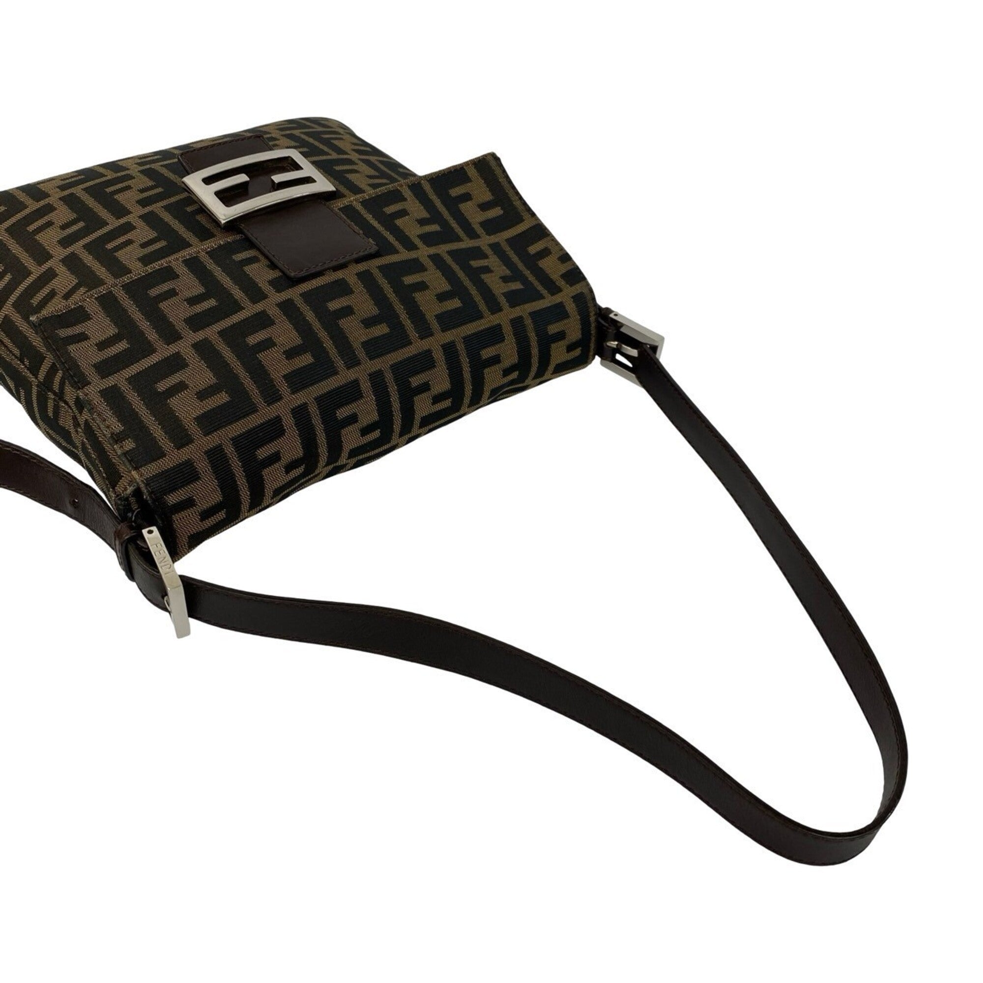 Fendi Black Brown Canvas Leather Shoulder Bag (Pre-Owned)