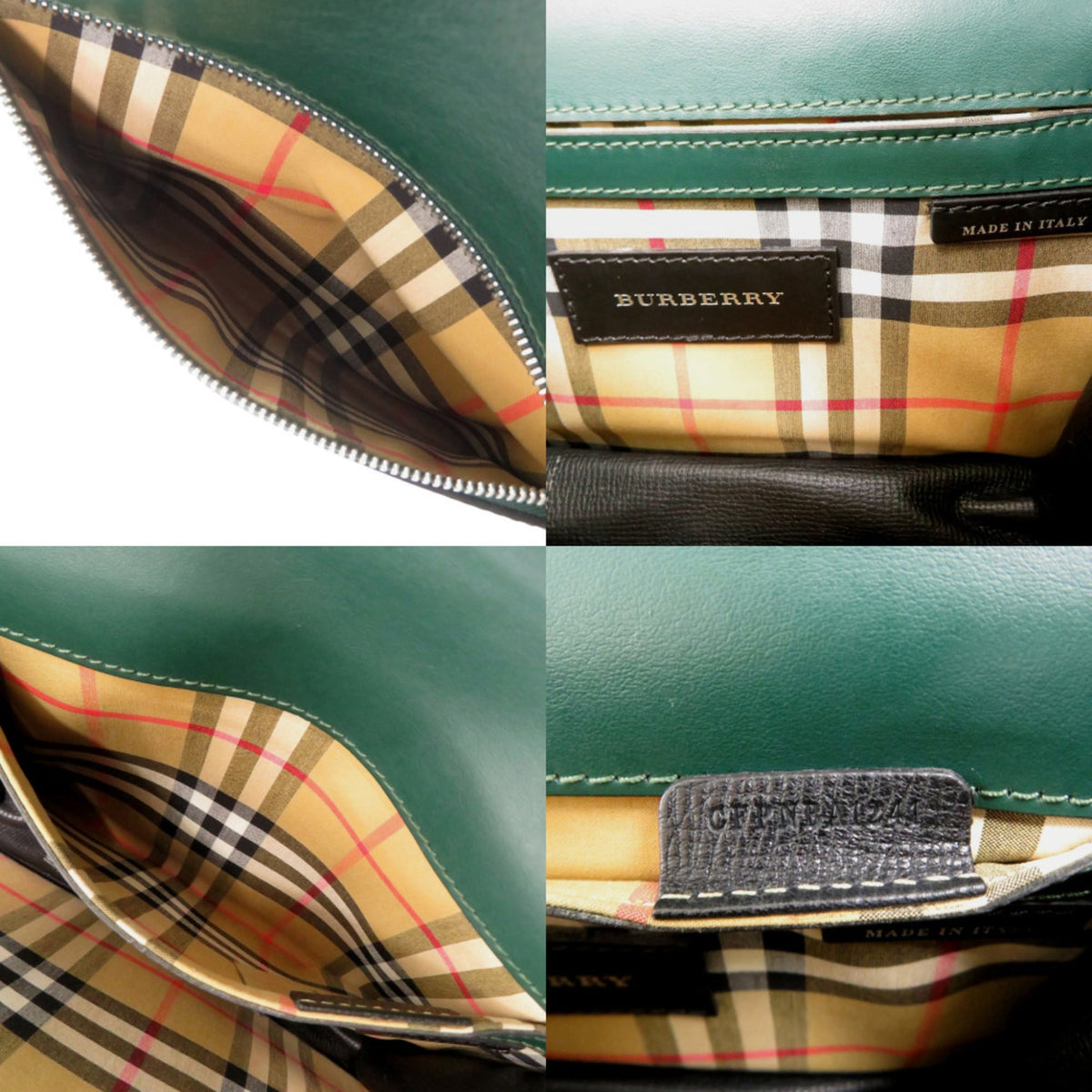 Burberry Beige Black Green Leather Shoulder Bag (Pre-Owned)