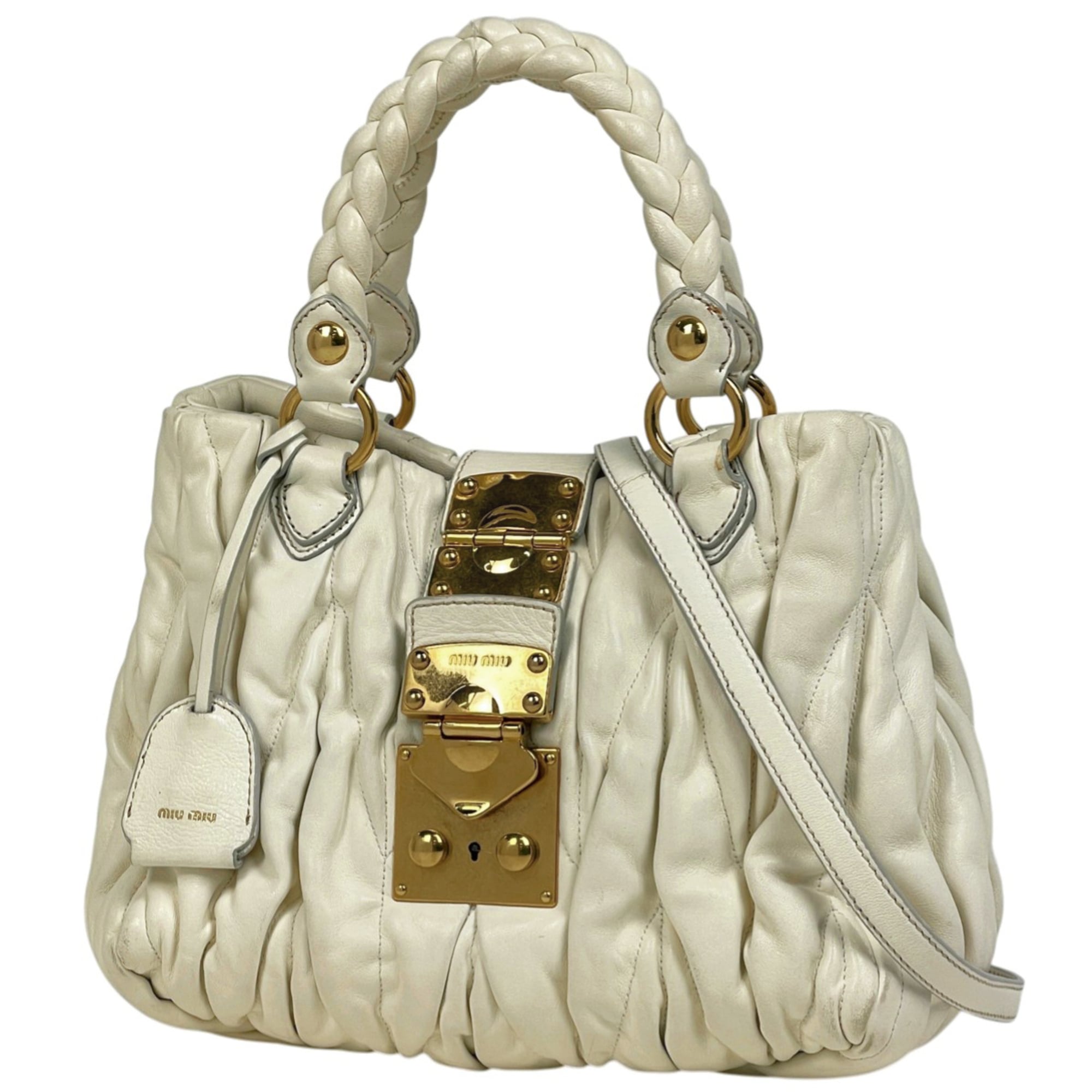 Miu Miu Matelasse White Leather Handbag Shoulder Bag (Pre-Owned)