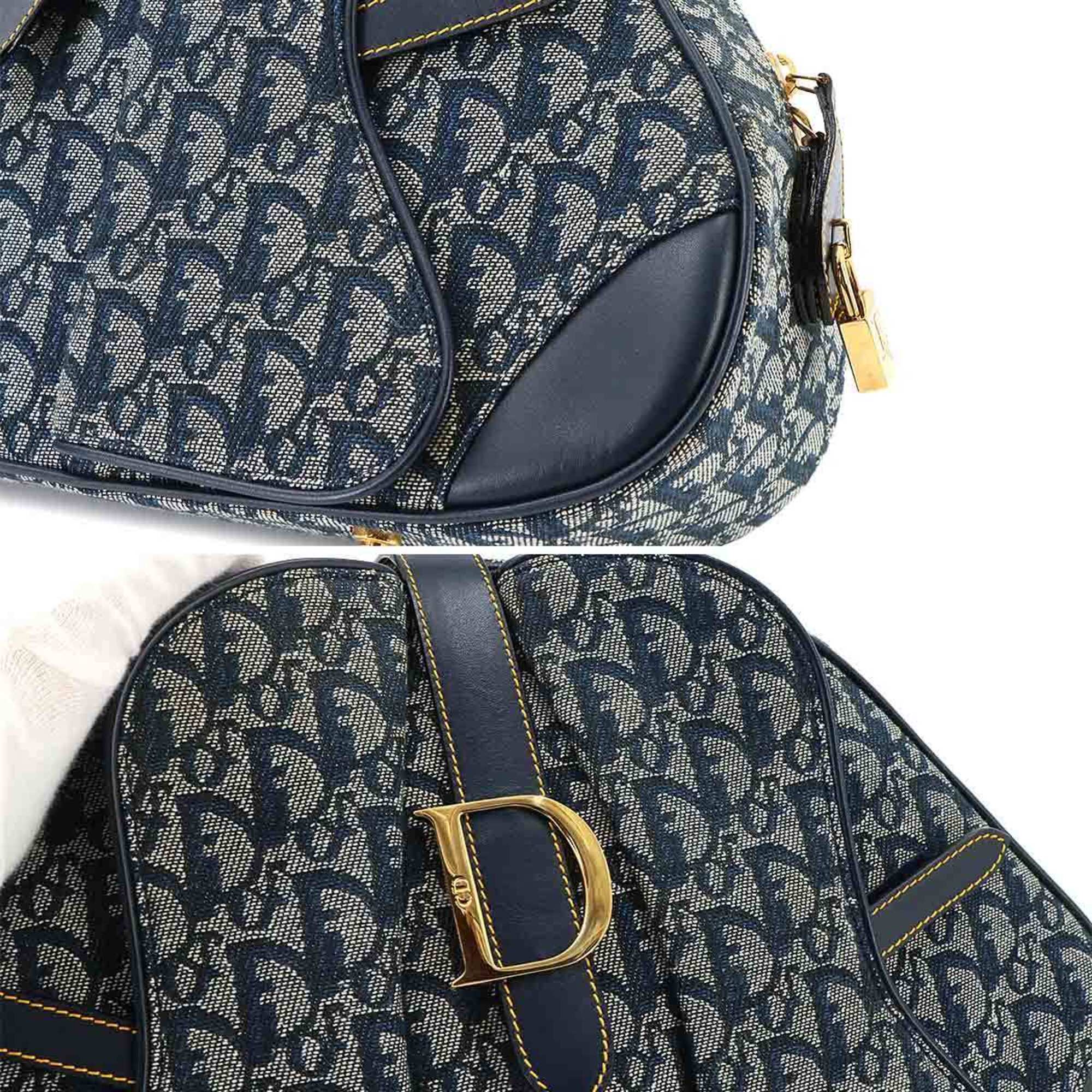 Christian Dior Trotter Navy Canvas Leather Handbag Saddle Bag (Pre-Owned)