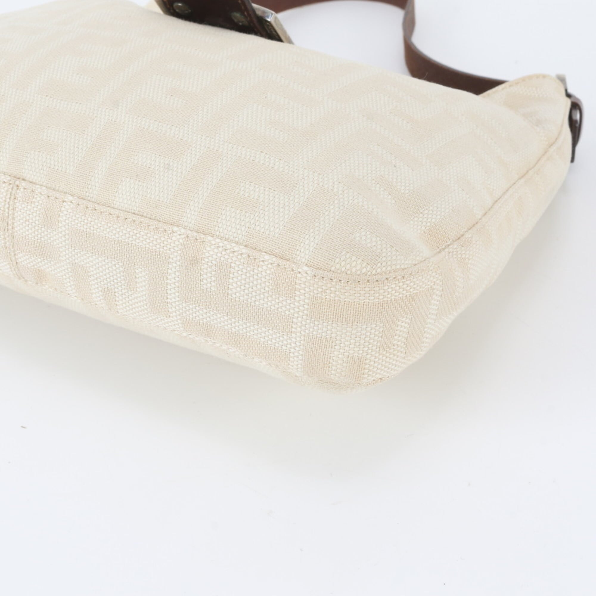 Fendi Brown White Leather Canvas Handbag Shoulder Bag (Pre-Owned)