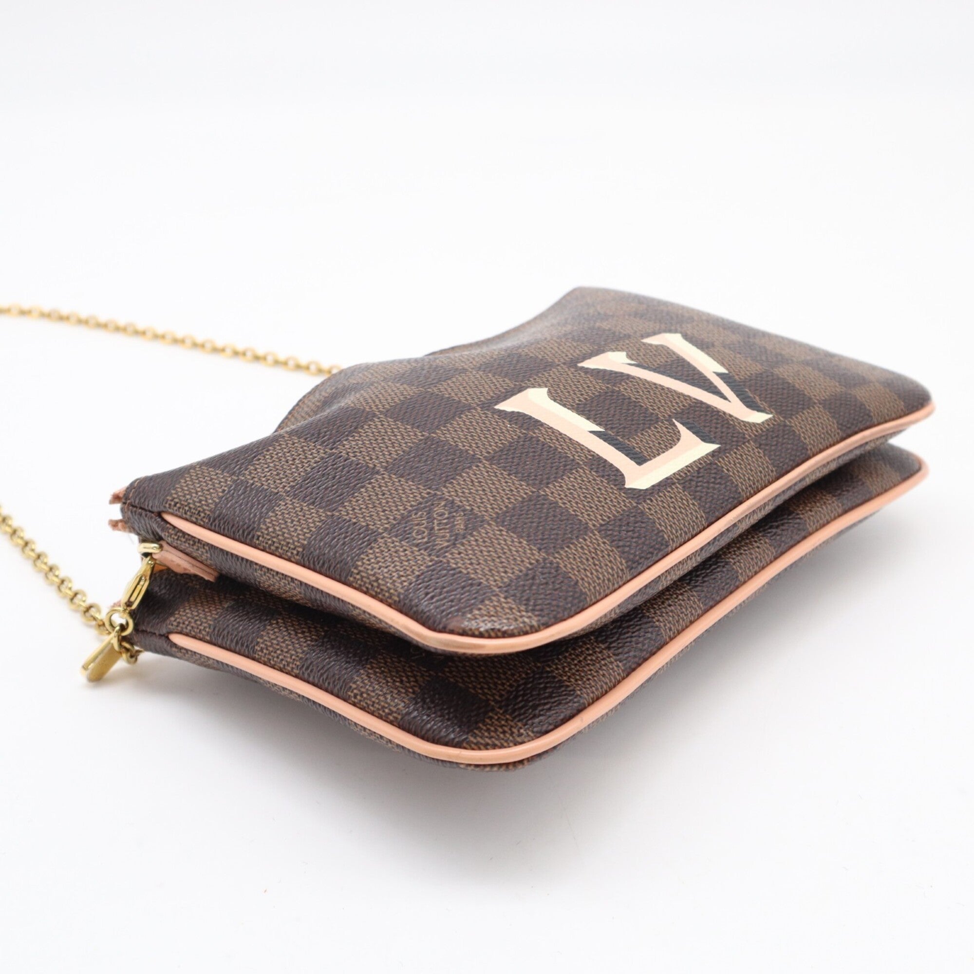 Louis Vuitton Beige Pink Brown Damier Canvas Galle Coated Canvas Leather Pochette Shoulder Bag (Pre-Owned)