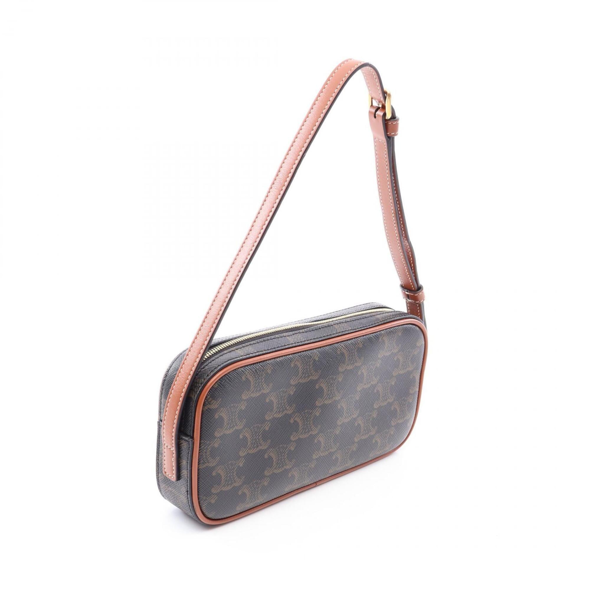 Celine Black Brown Coated Canvas Leather Handbag Shoulder Bag (Pre-Owned)
