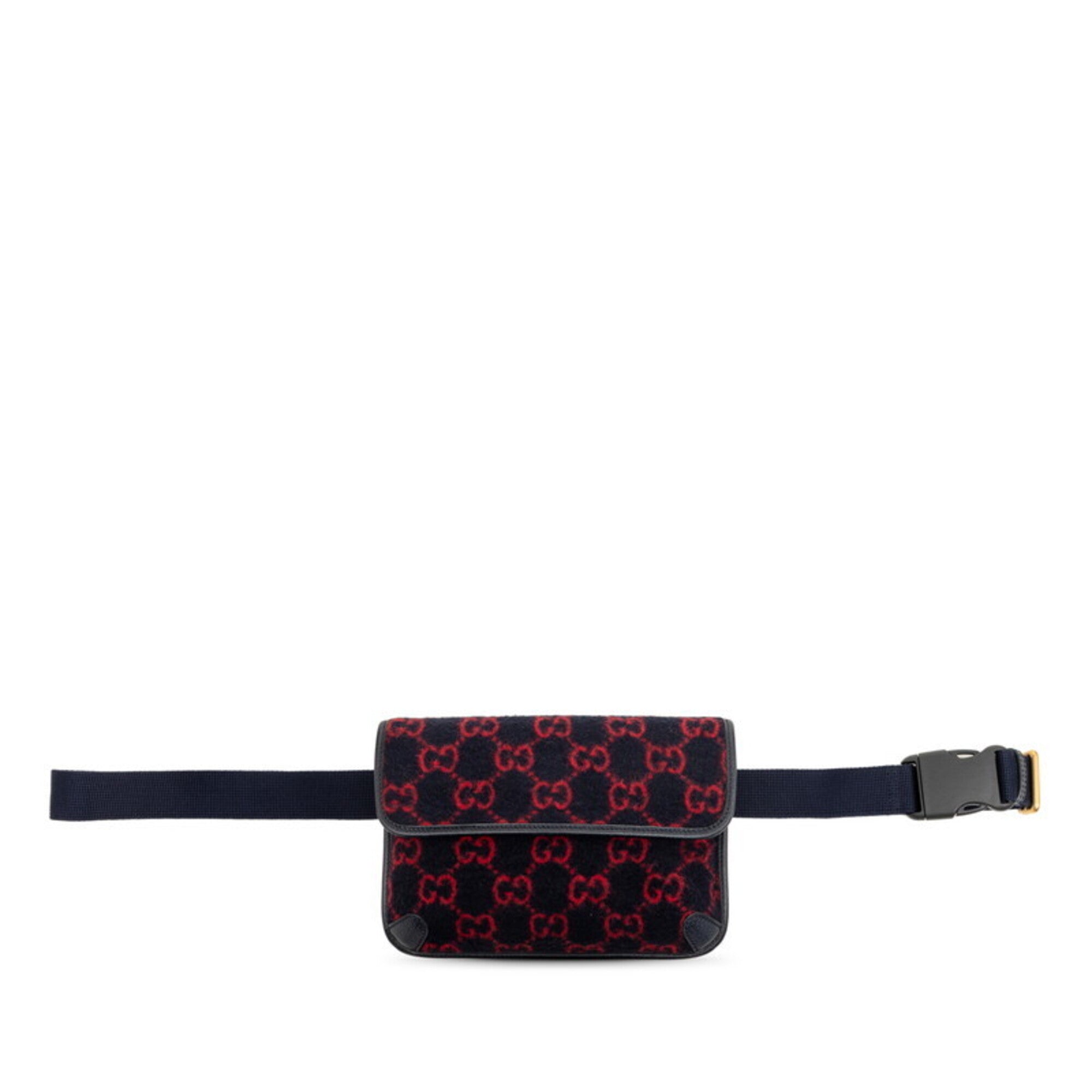 Gucci Navy Red Color Wool Leather Fanny Pack (Pre-Owned)
