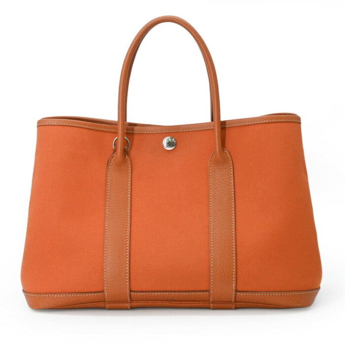 Hermes Garden Brown Orange Negonda Leather Canvas Handbag Tote Bag (Pre-Owned)