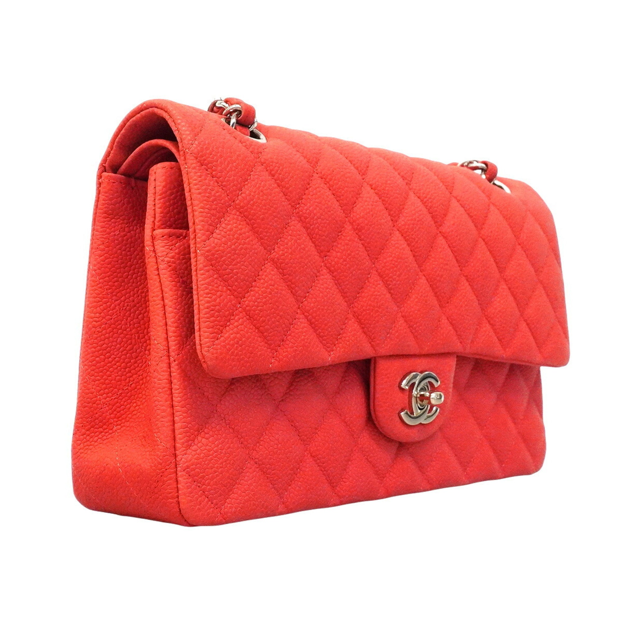 Chanel Red Color Grained Calfskin Shoulder Bag (Pre-Owned)