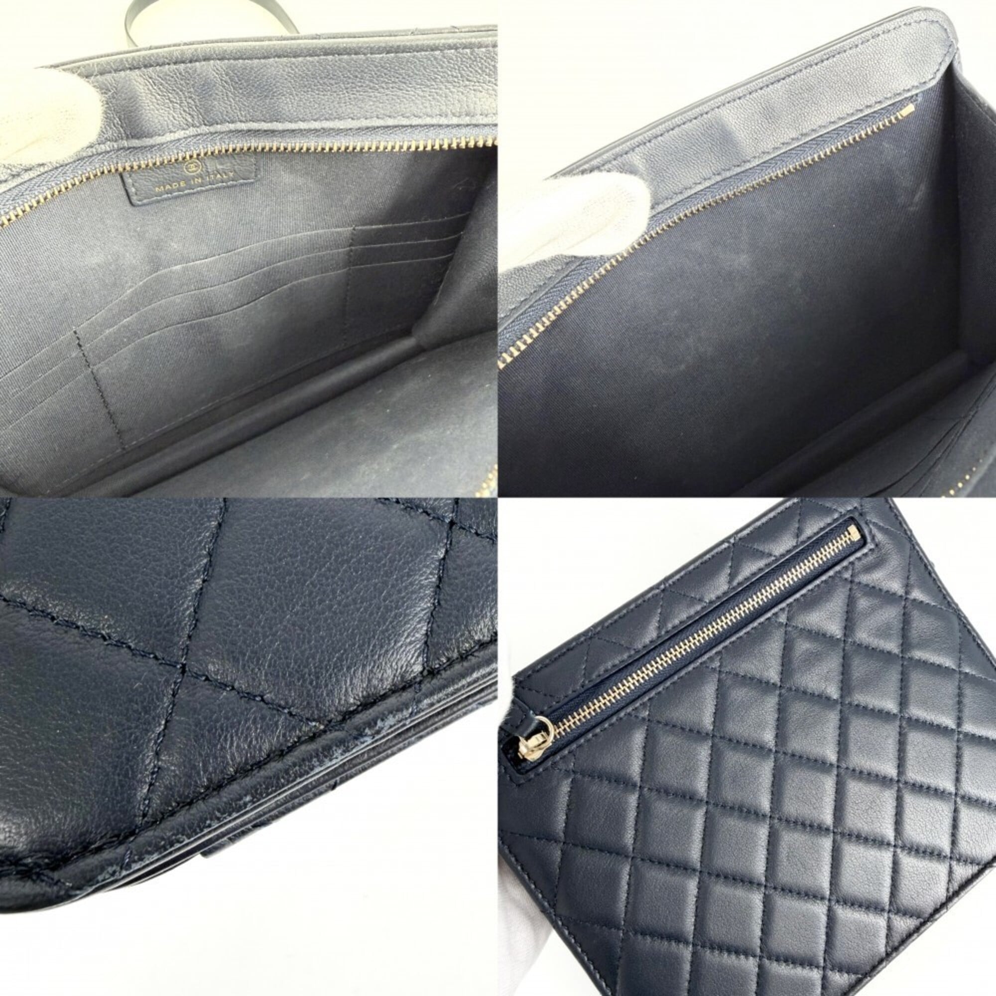 Chanel Matelasse Navy Leather Shoulder Bag (Pre-Owned)