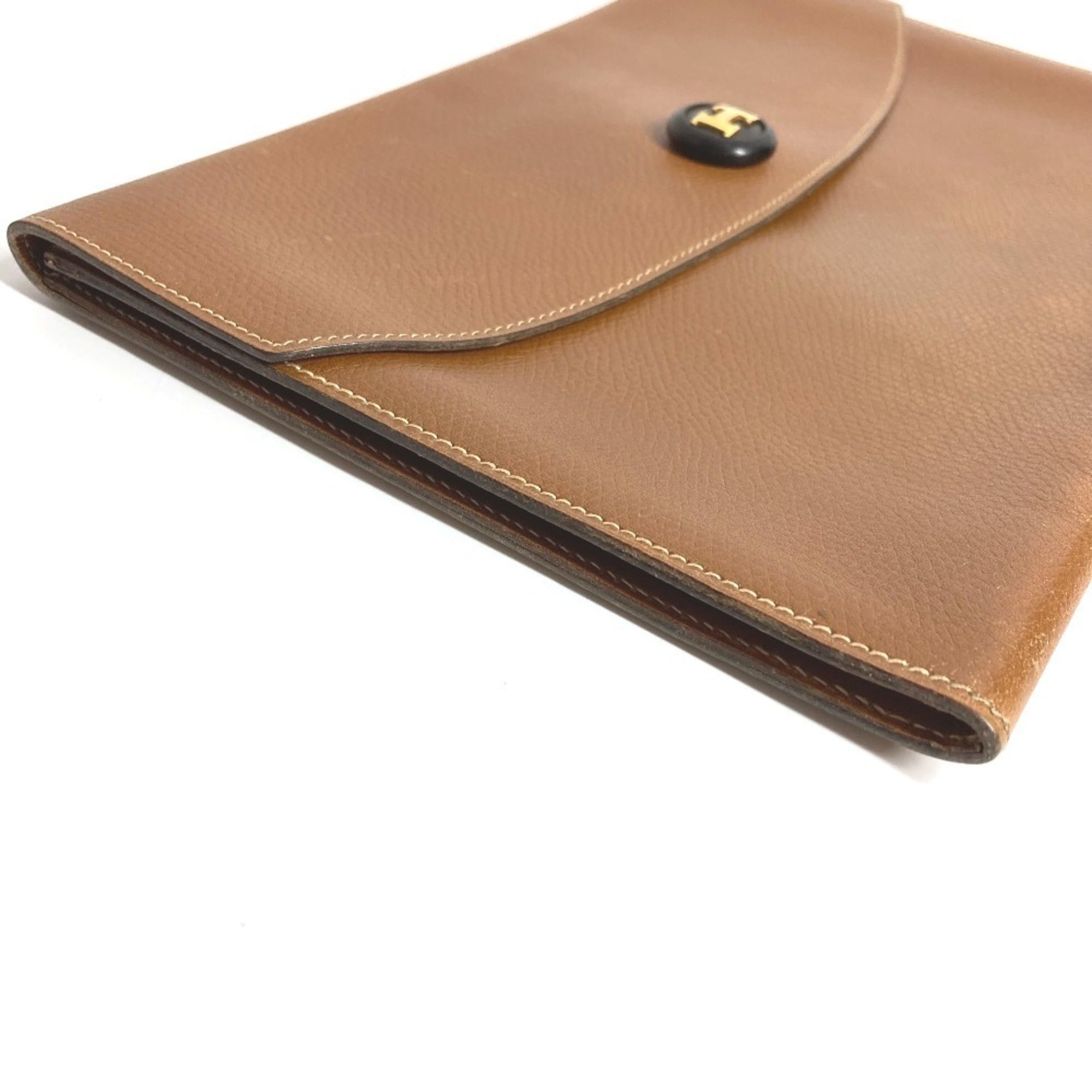 Hermes Brown Leather Clutch Bag Pochette Pouch (Pre-Owned)