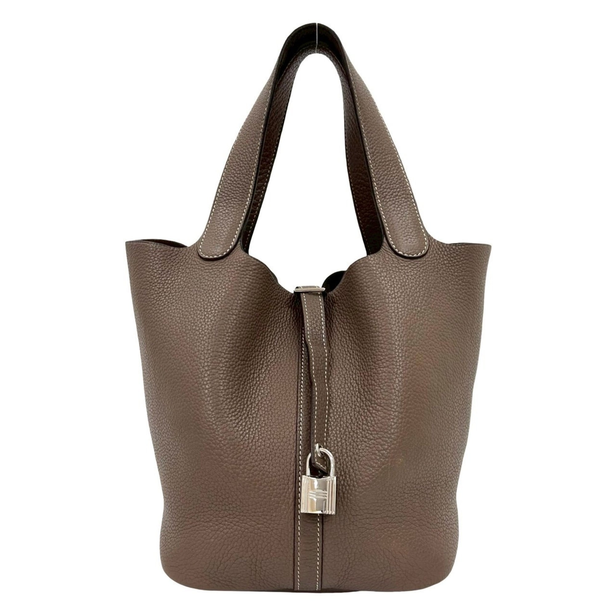 Hermes Beige Gray Taurillon Clemence Leather Handbag Tote Bag (Pre-Owned)