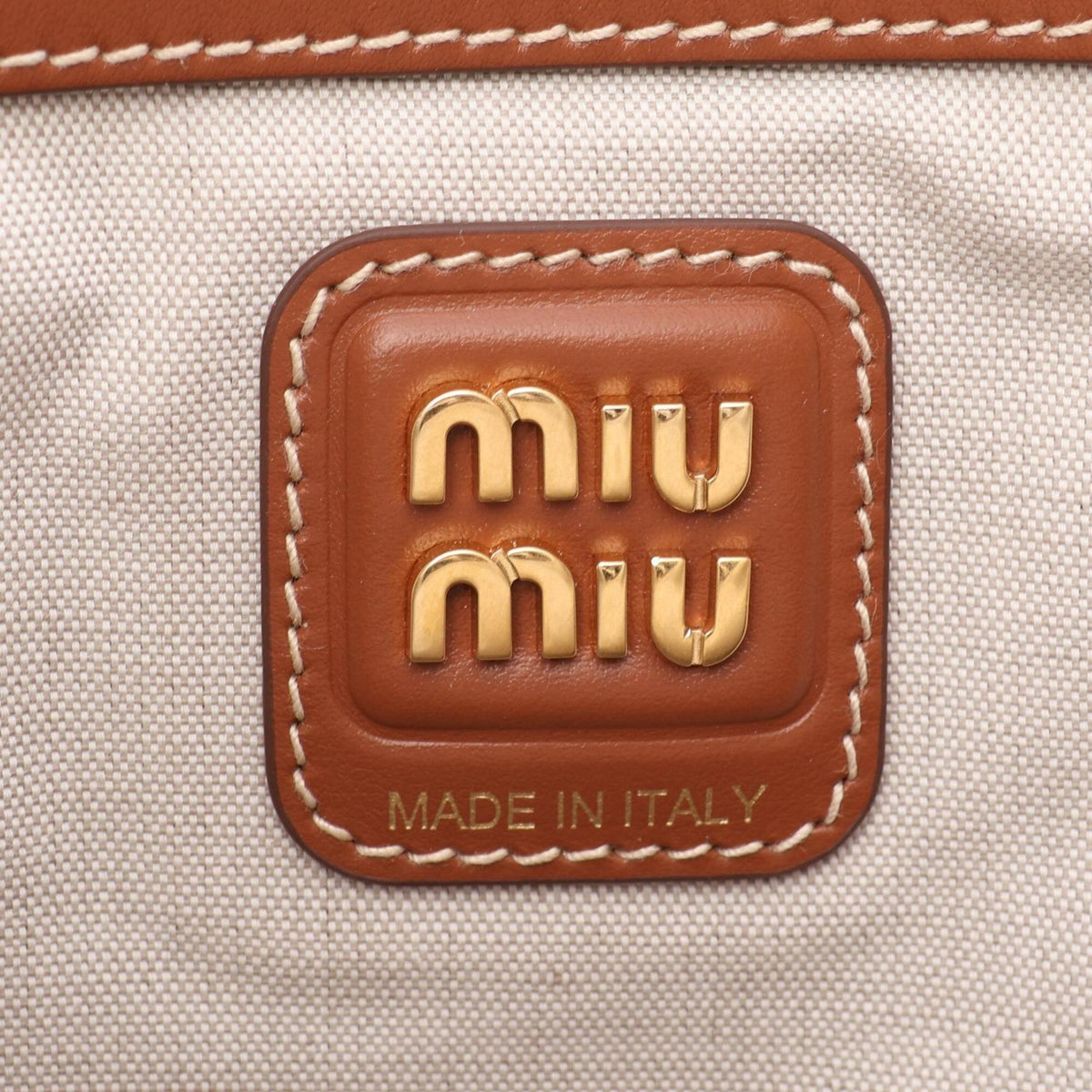 Miu Miu Brown Ivory Canvas Leather Handbag Tote Bag (Pre-Owned)