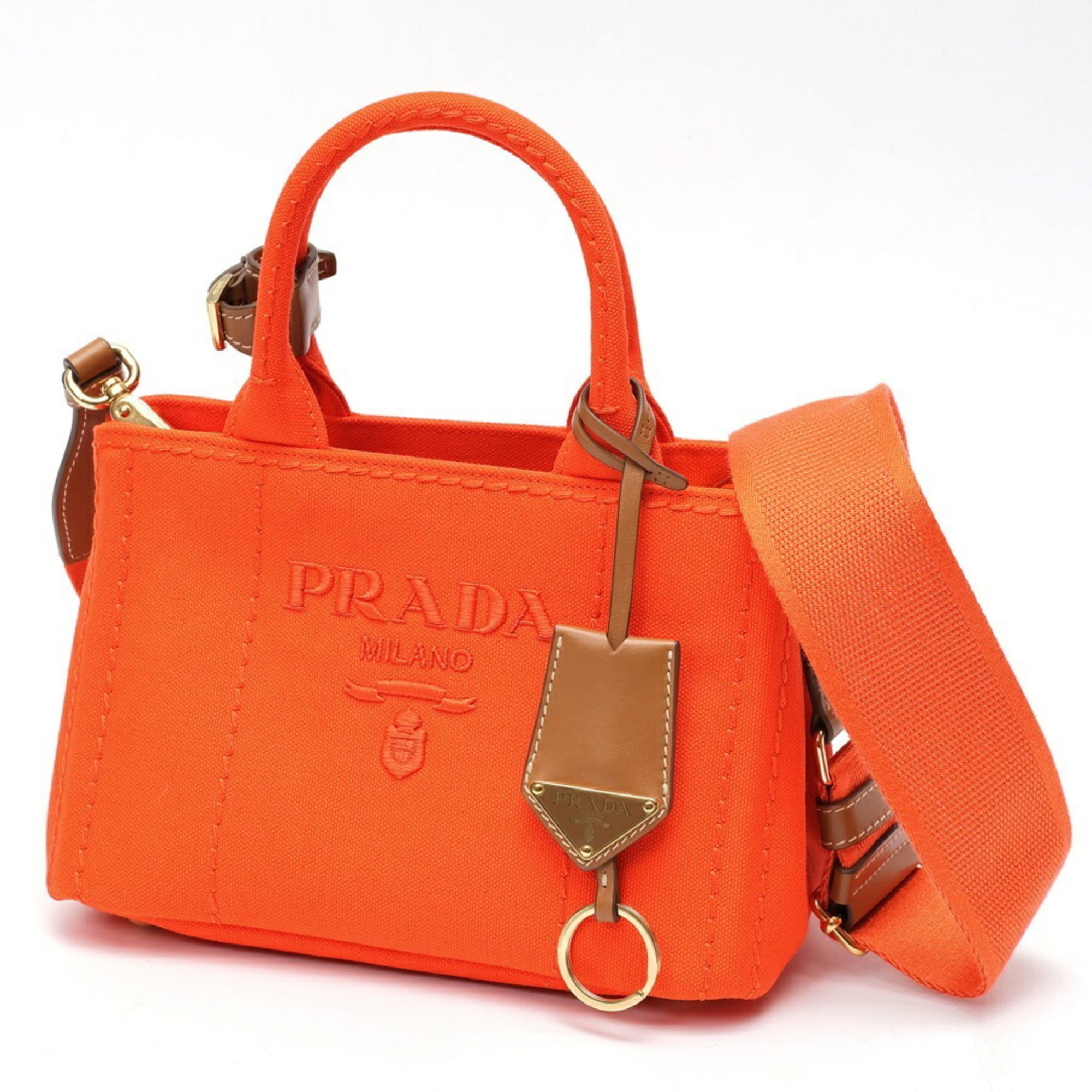 Prada Orange Cotton Canvas Handbag Tote Bag (Pre-Owned)