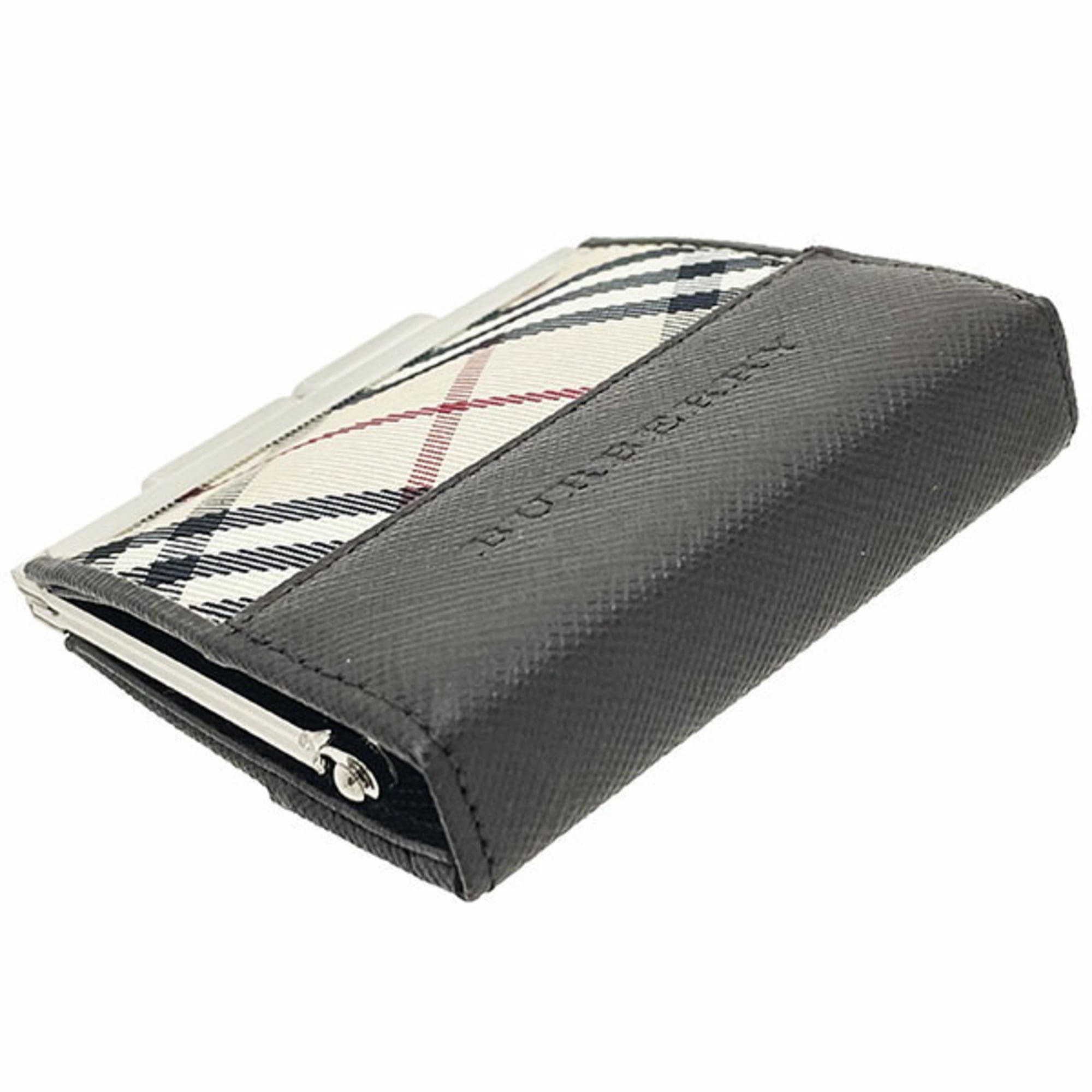 Burberry Beige Dark Brown Nylon Leather Coin Purse/Coin Case (Pre-Owned)