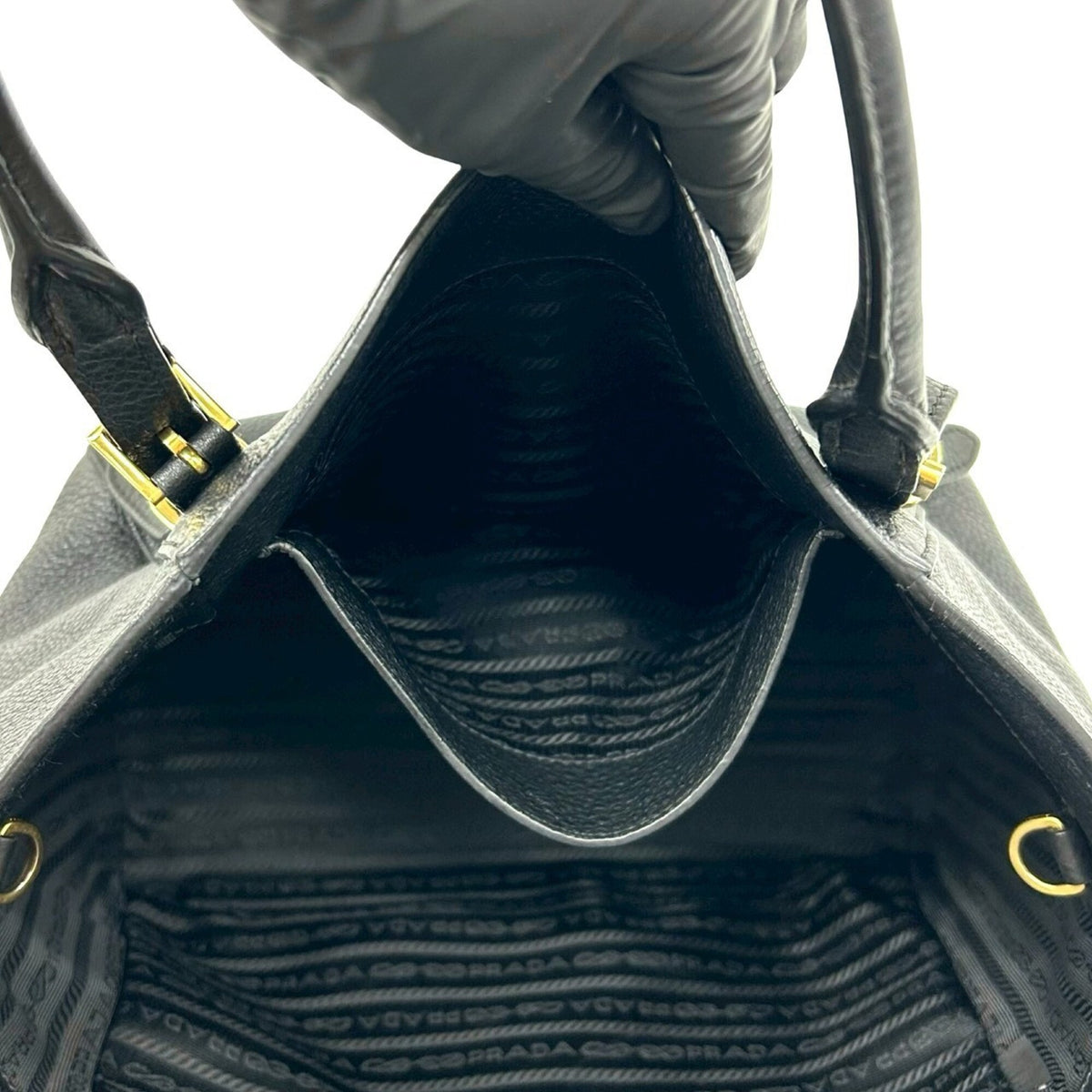 Prada Black Leather Handbag Shoulder Bag Tote Bag (Pre-Owned)
