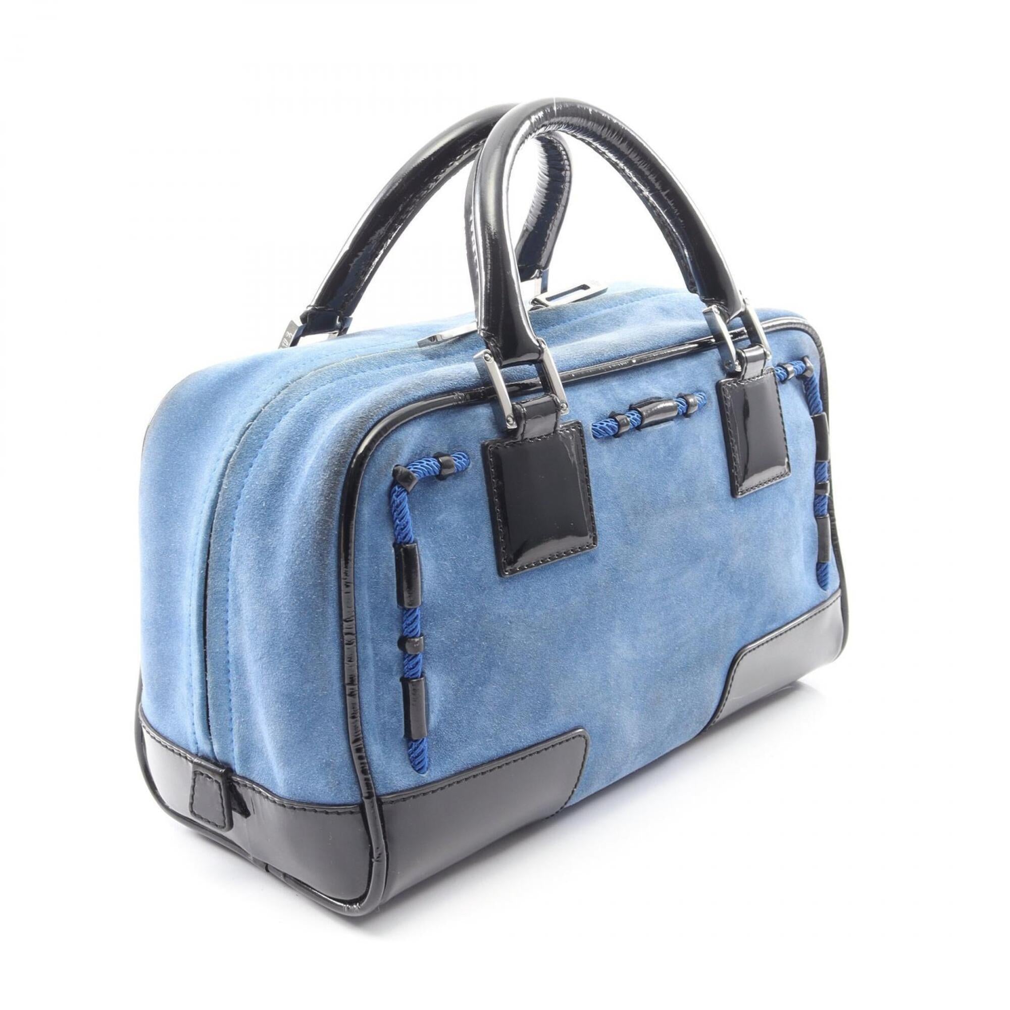 Loewe Black Blue Patent Leather Suede Handbag (Pre-Owned)