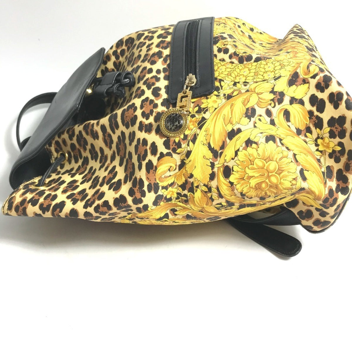 Versace Black Yellow Pvc Leather Backpack (Pre-Owned)