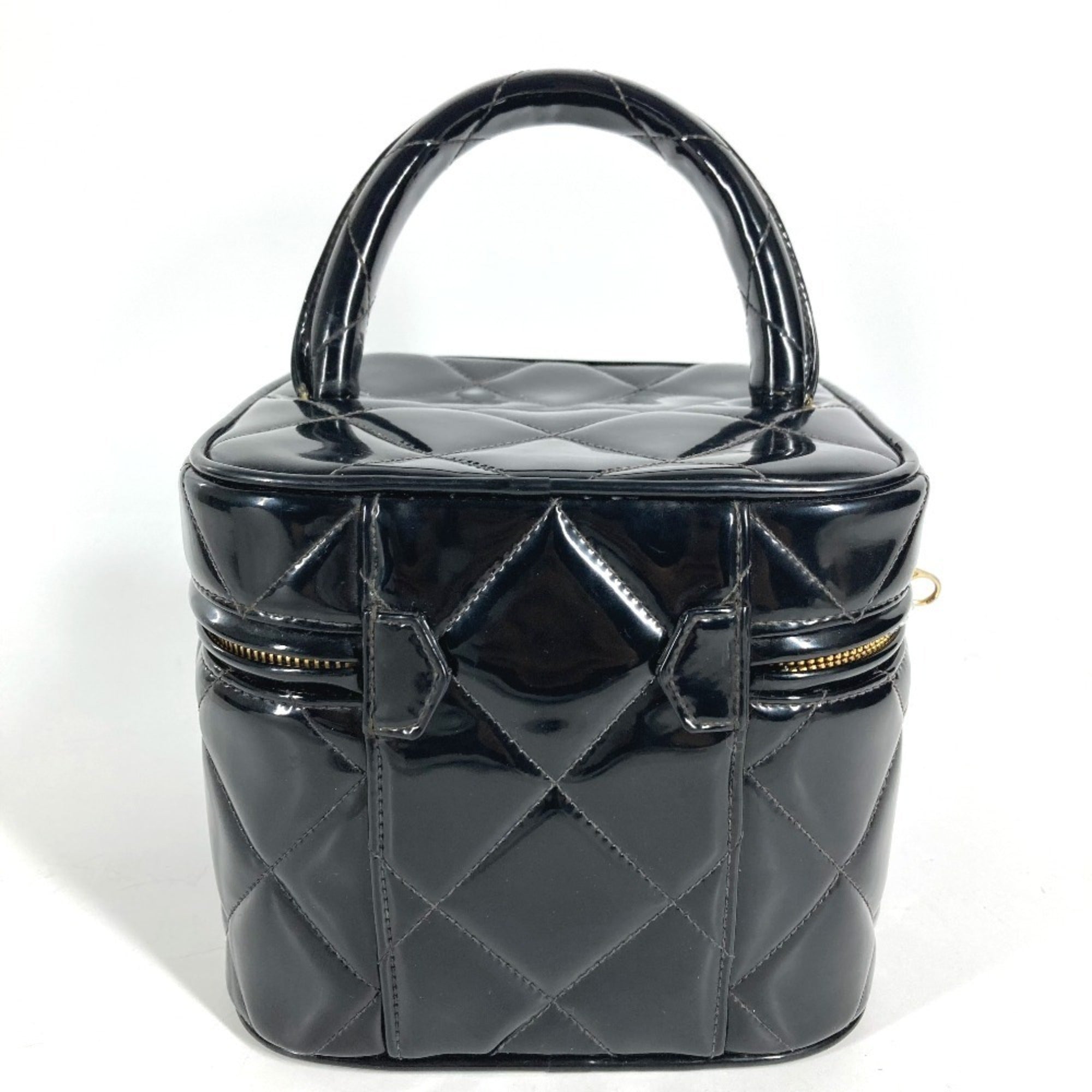 Chanel Matelasse Black Patent Leather Handbag Vanity Bag (Pre-Owned)