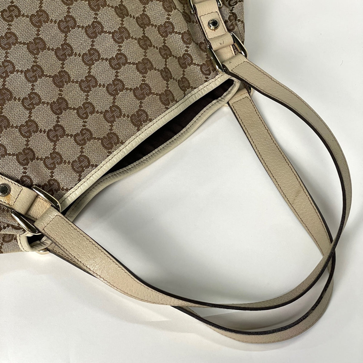 Gucci Beige Gg Canvas Leather Tote Bag (Pre-Owned)