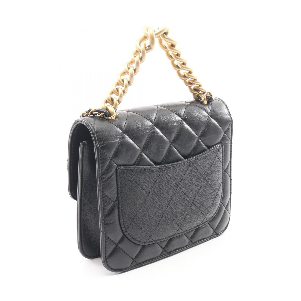 Chanel Black Leather Grained Calfskin Handbag Shoulder Bag (Pre-Owned)