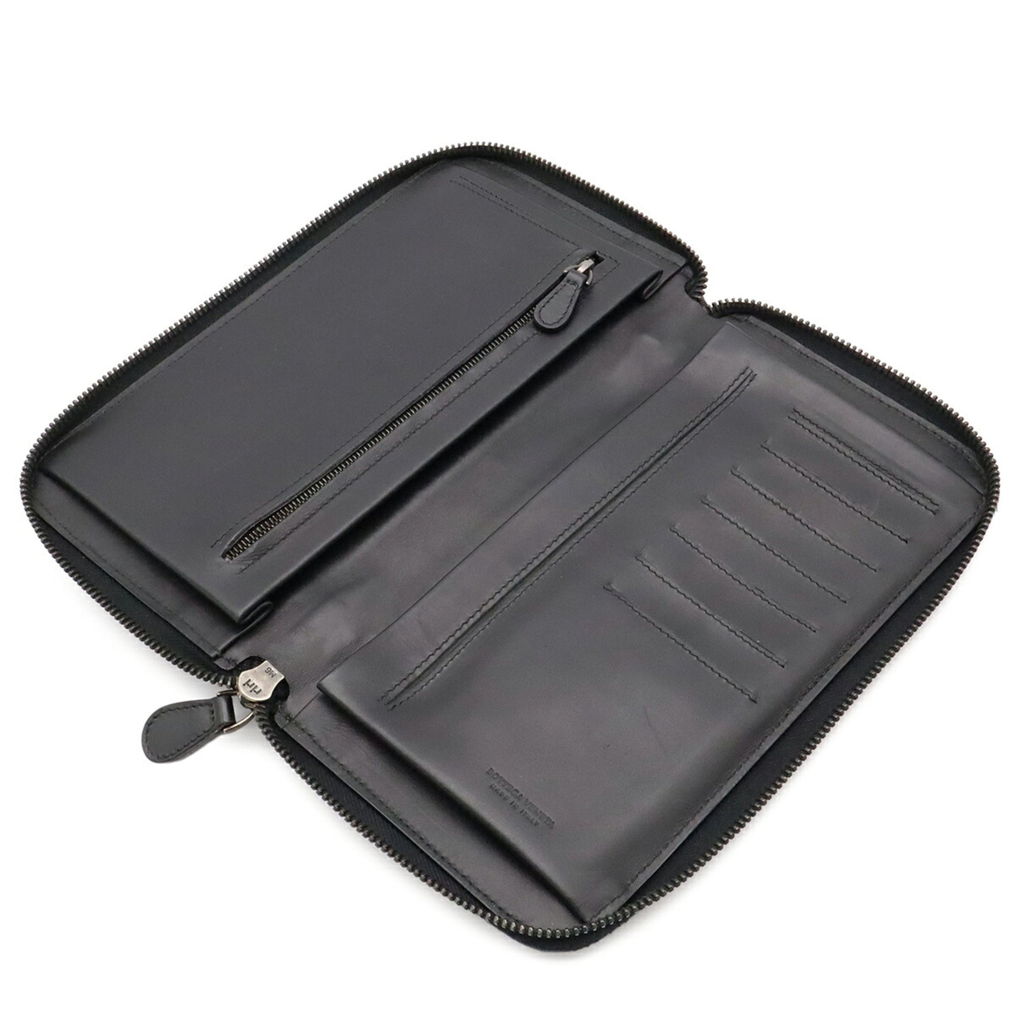 Bottega Veneta Black Leather Long Wallet (Bi-Fold) (Pre-Owned)