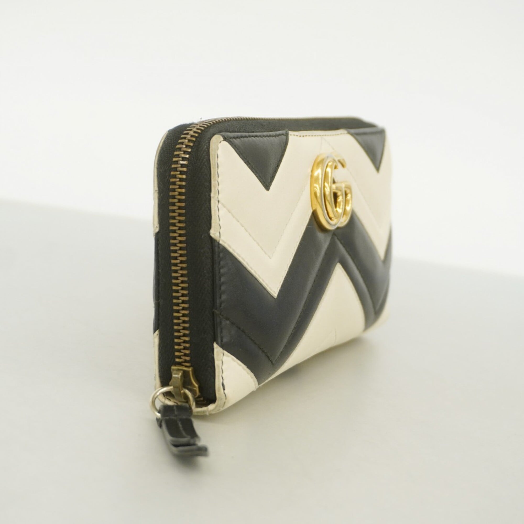 Gucci Black White Leather Long Wallet (Bi-Fold) (Pre-Owned)