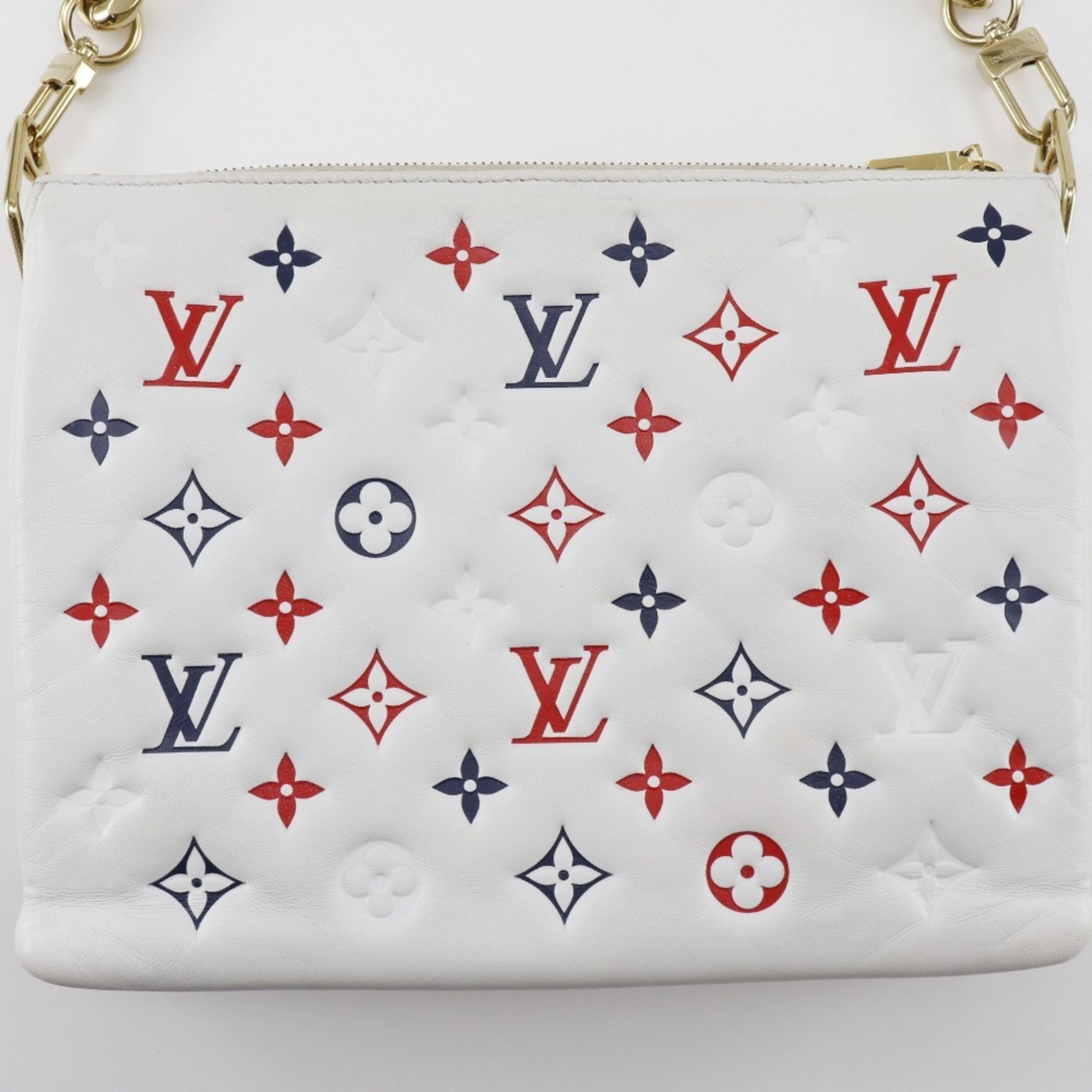 Louis Vuitton Navy Red Color White Leather Shoulder Bag (Pre-Owned)