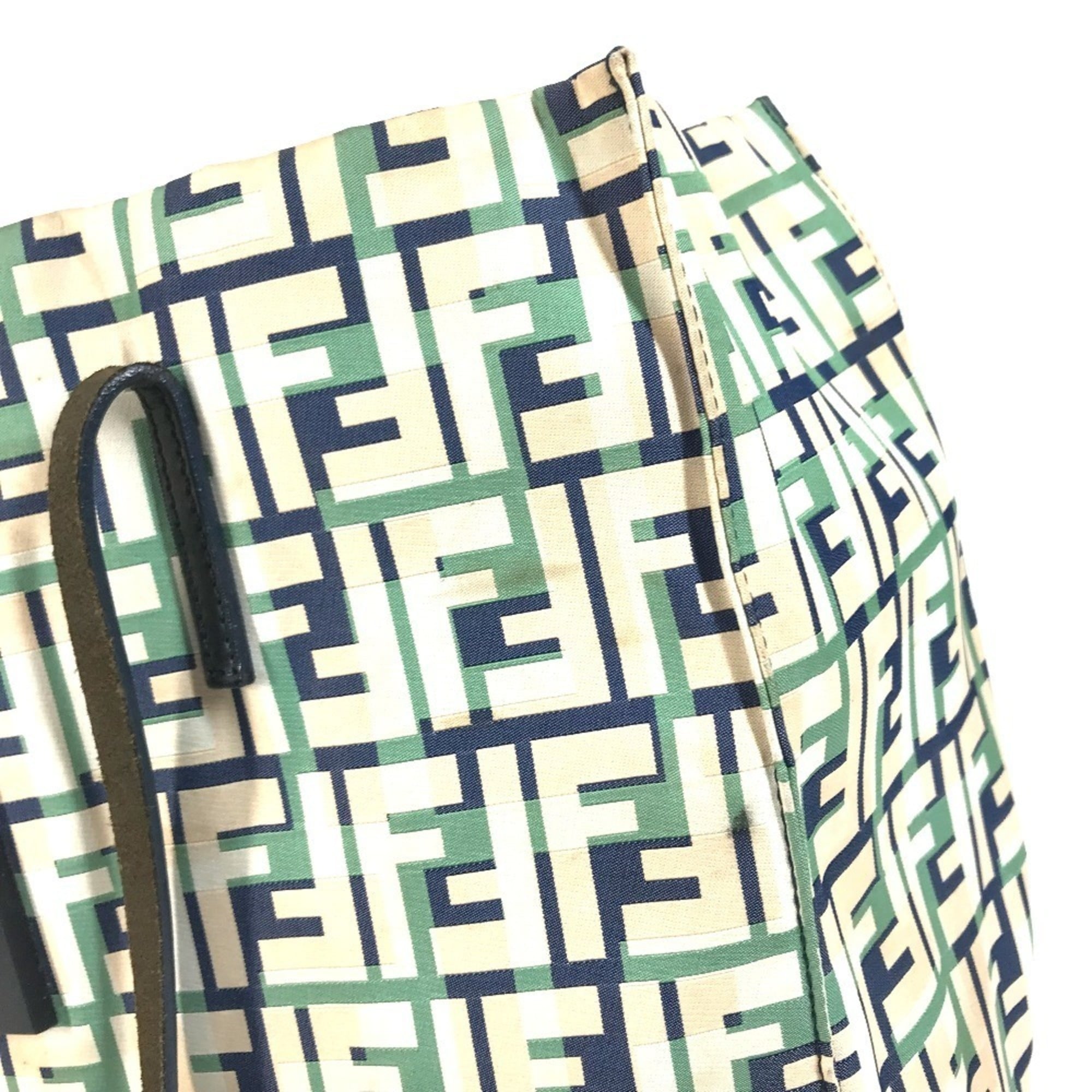Fendi Beige Blue Green Leather Canvas Shoulder Bag Tote Bag (Pre-Owned)