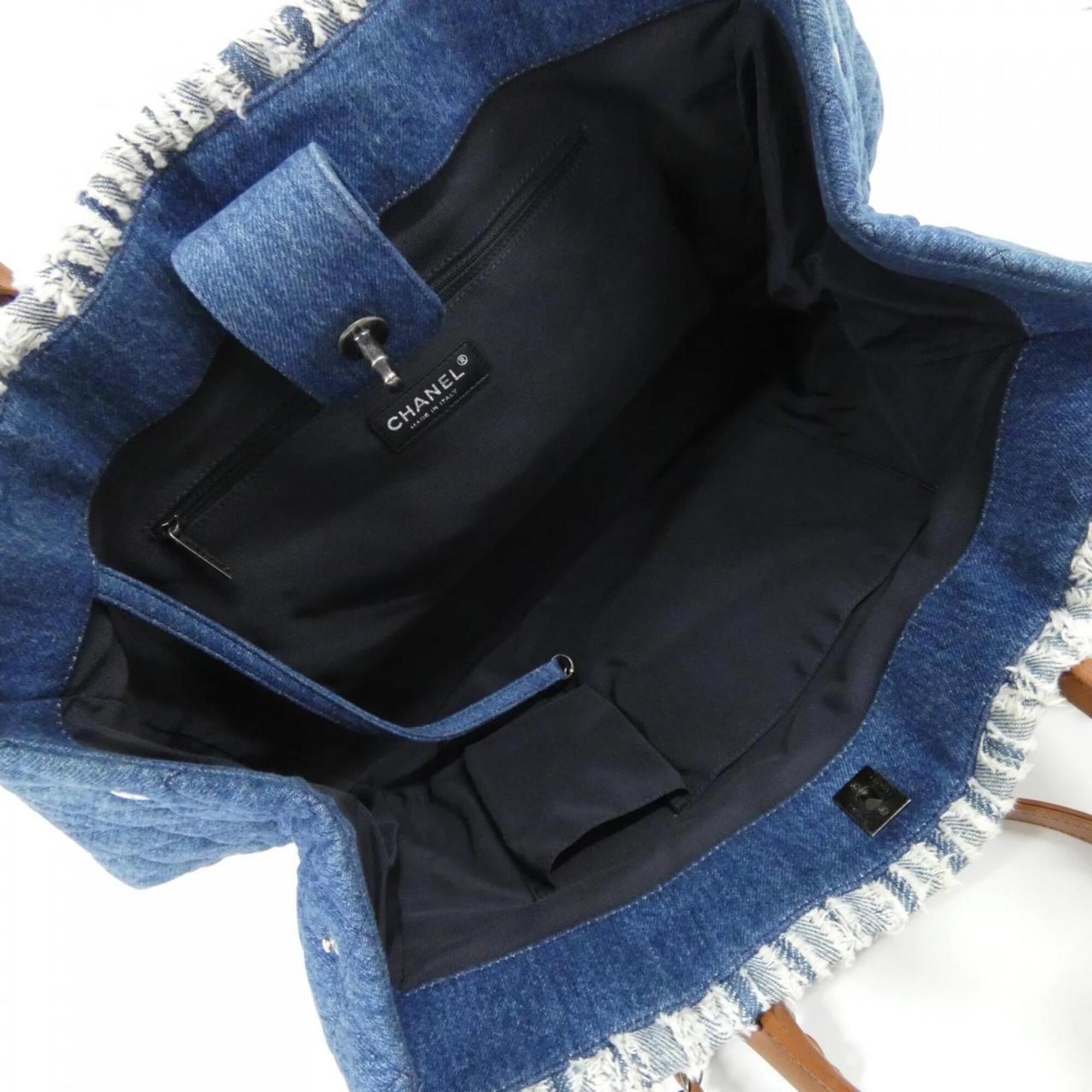 Chanel Denim Blue Brown Denim Handbag (Pre-Owned)