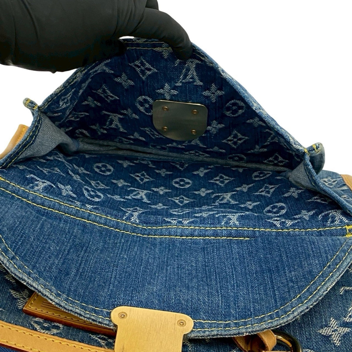 Louis Vuitton Beige Blue Denim Leather Handbag Tote Bag (Pre-Owned)