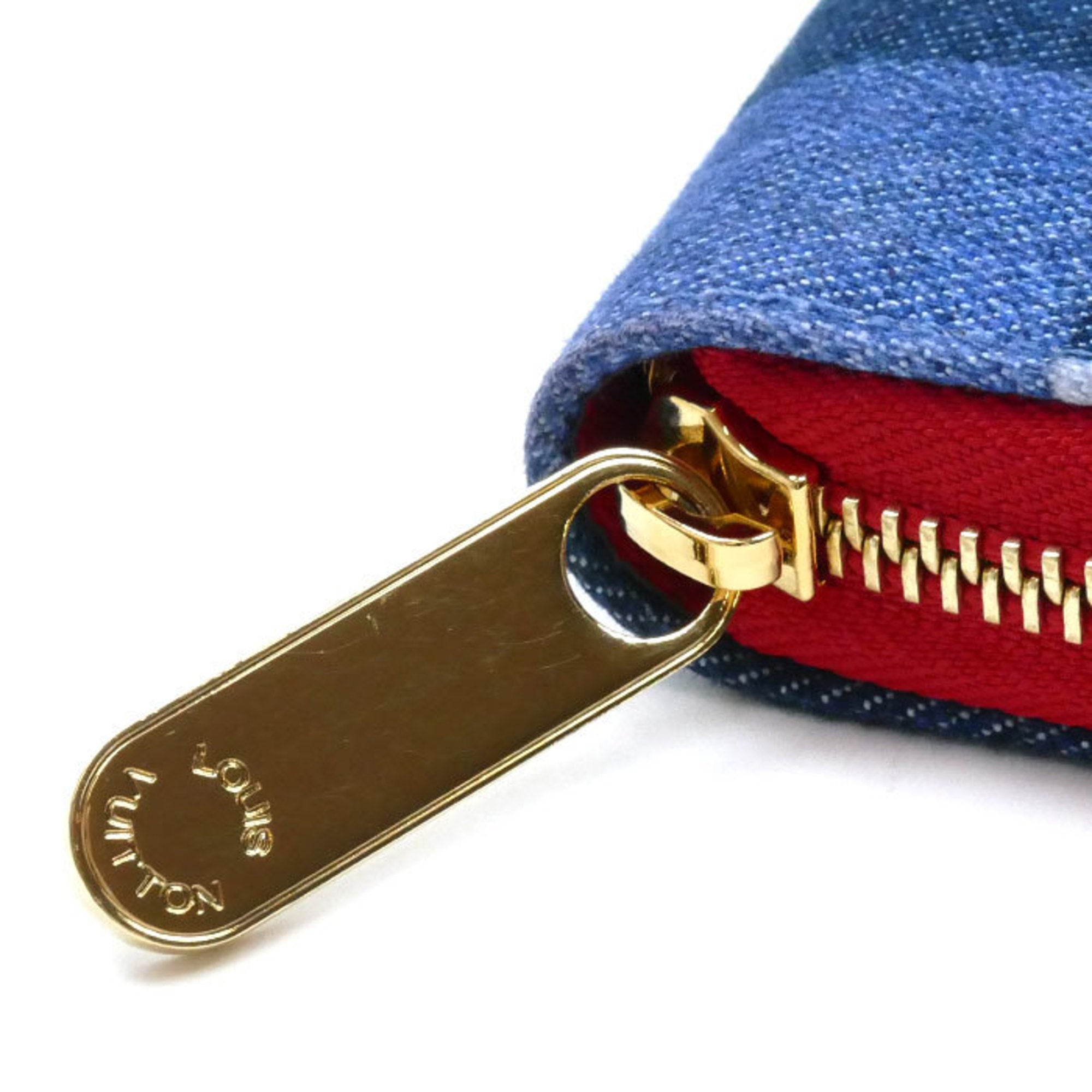 Louis Vuitton Blue Red Color Monogram Denim Long Wallet (Bi-Fold) (Pre-Owned)