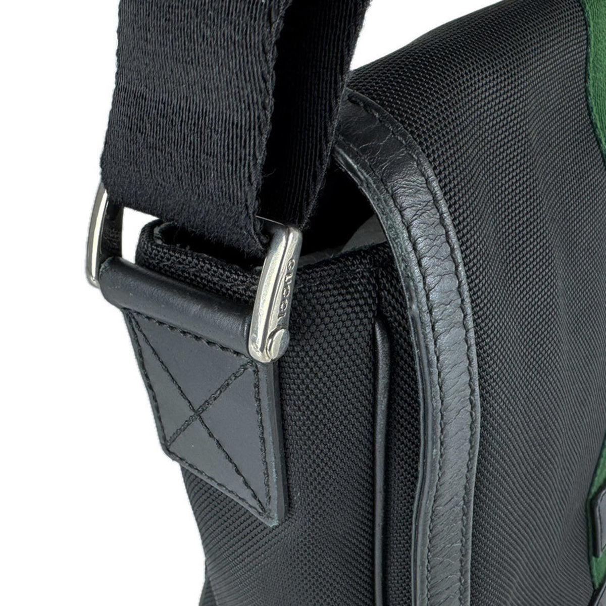 Gucci Black Green Red Color Canvas Messenger Bag Shoulder Bag (Pre-Owned)