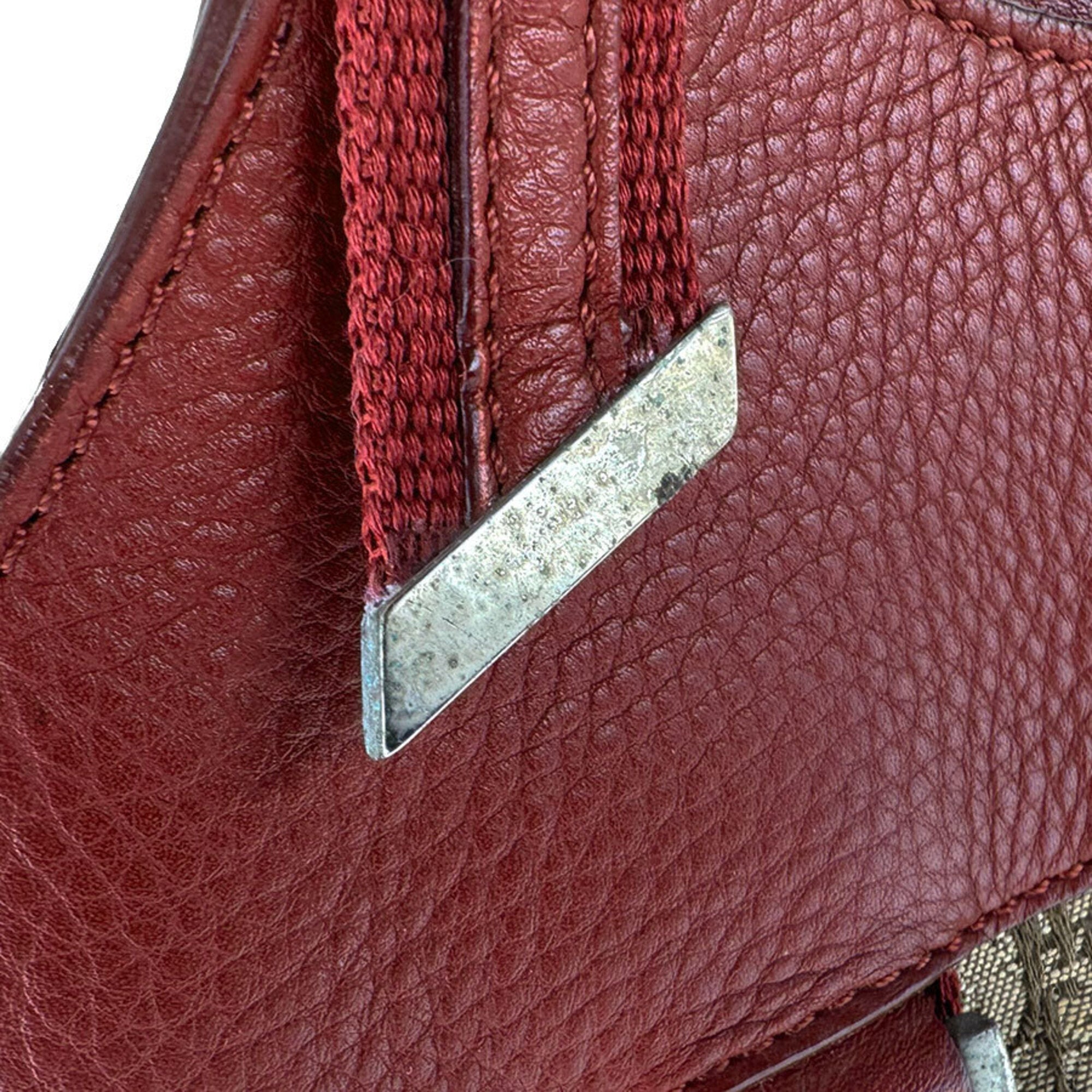 Christian Dior Brown Red Color Leather Canvas Handbag (Pre-Owned)