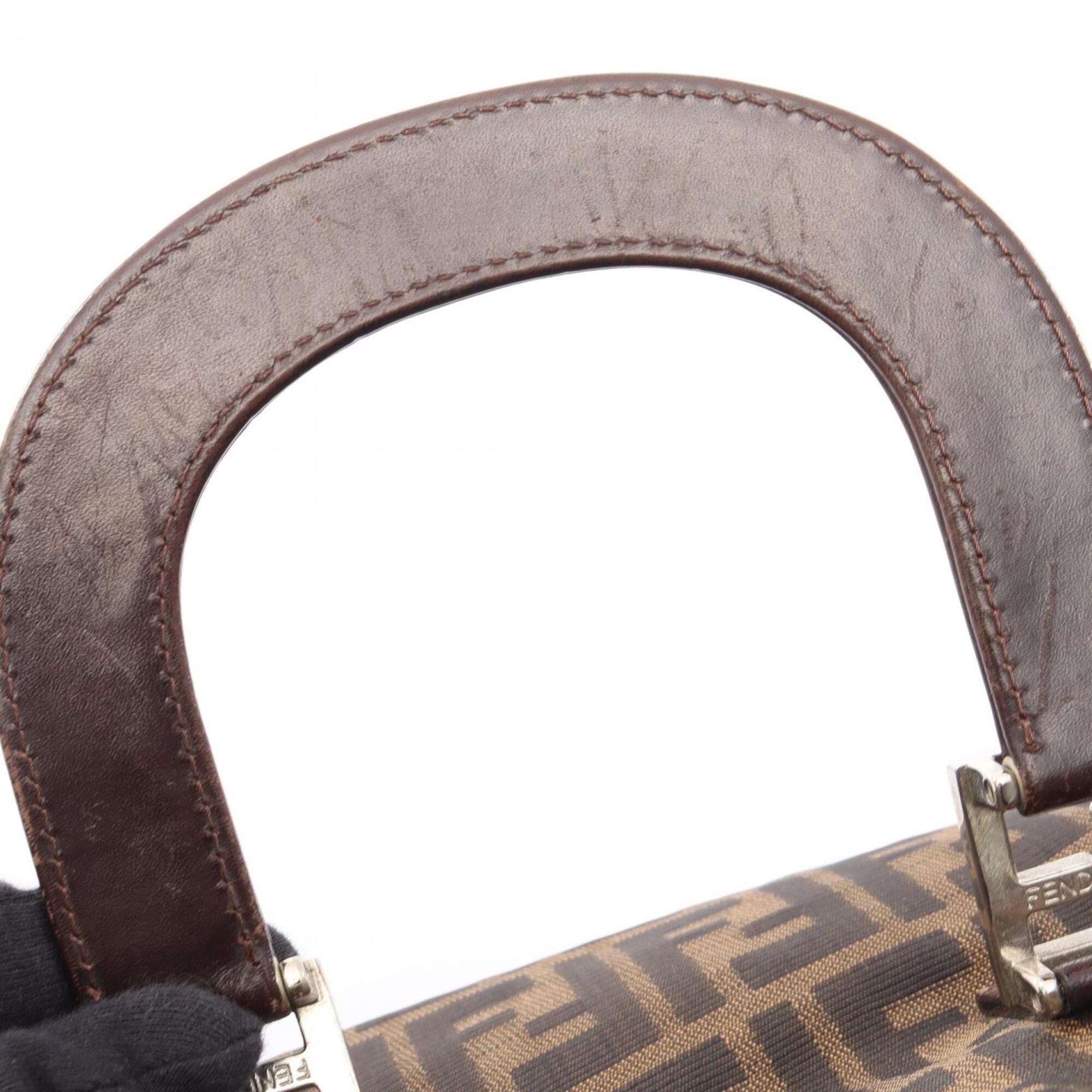 Fendi Beige Black Brown Leather Nylon Canvas Handbag (Pre-Owned)