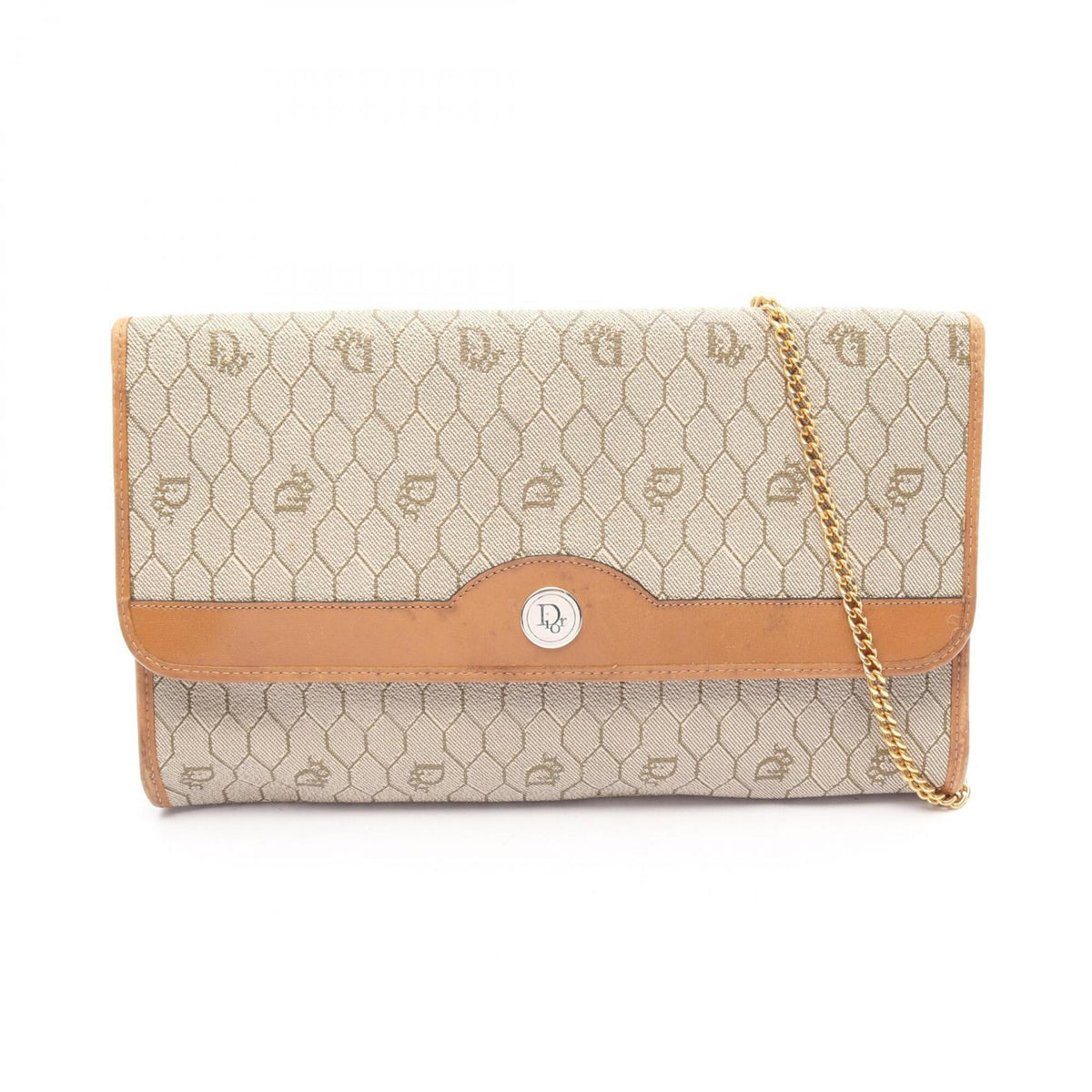 Christian Dior Beige Brown Coated Canvas Leather Handbag Shoulder Bag (Pre-Owned)